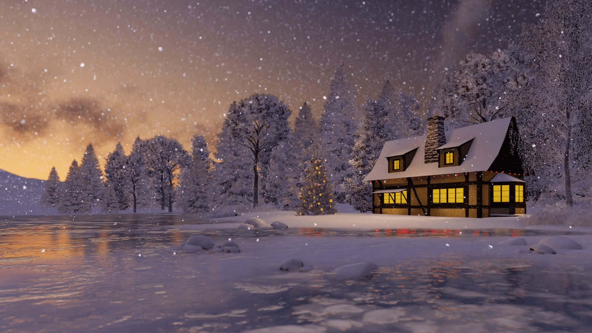 Enjoy the view of winter in all its coziness. Wallpaper
