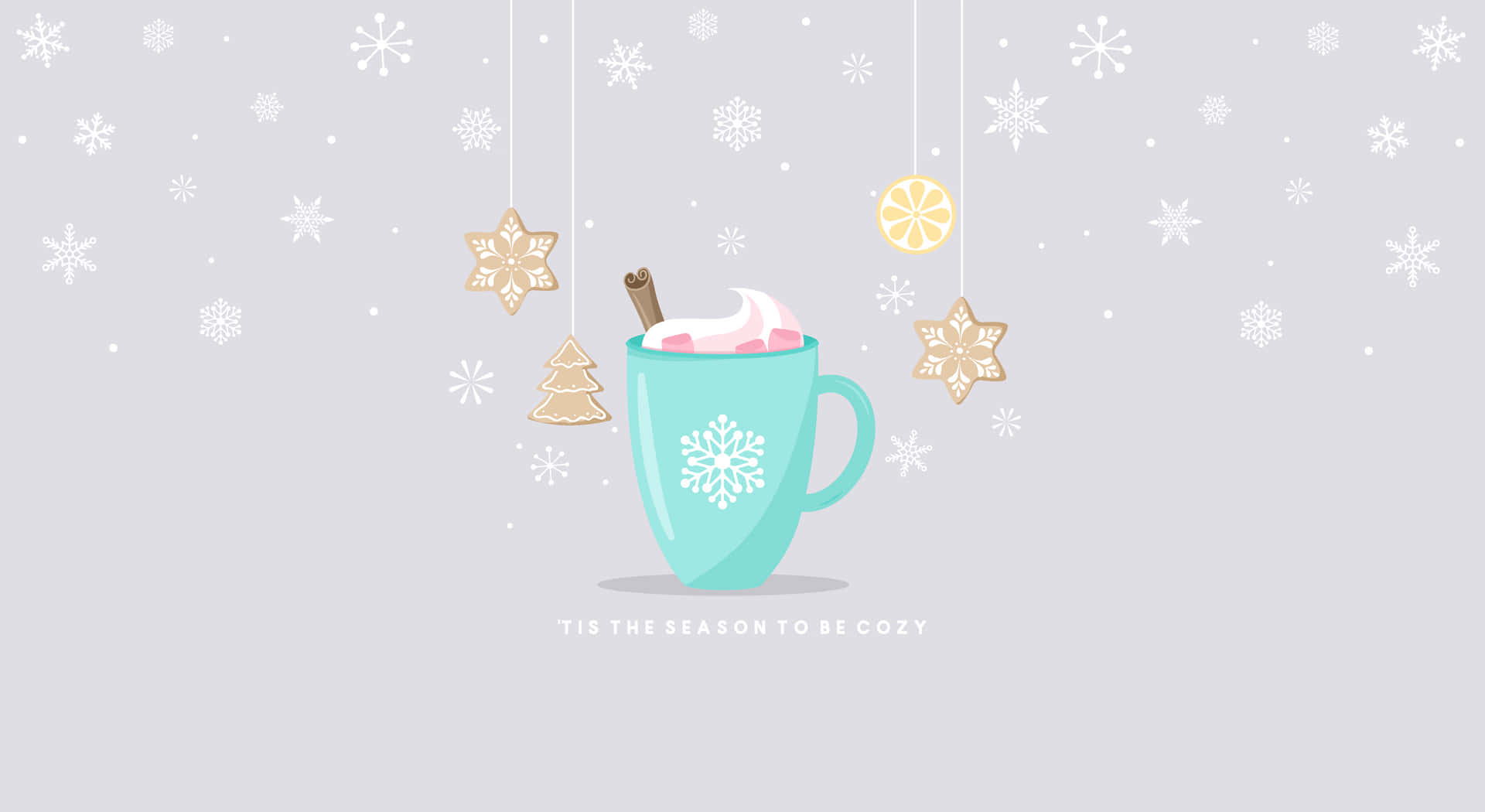 Cozy Winter Art Cup And Snowflakes Desktop Wallpaper