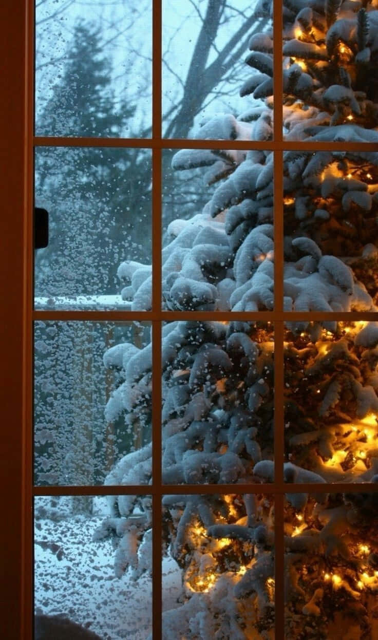 Cozy Winter Evening Christmas Tree Snowfall.jpg Wallpaper
