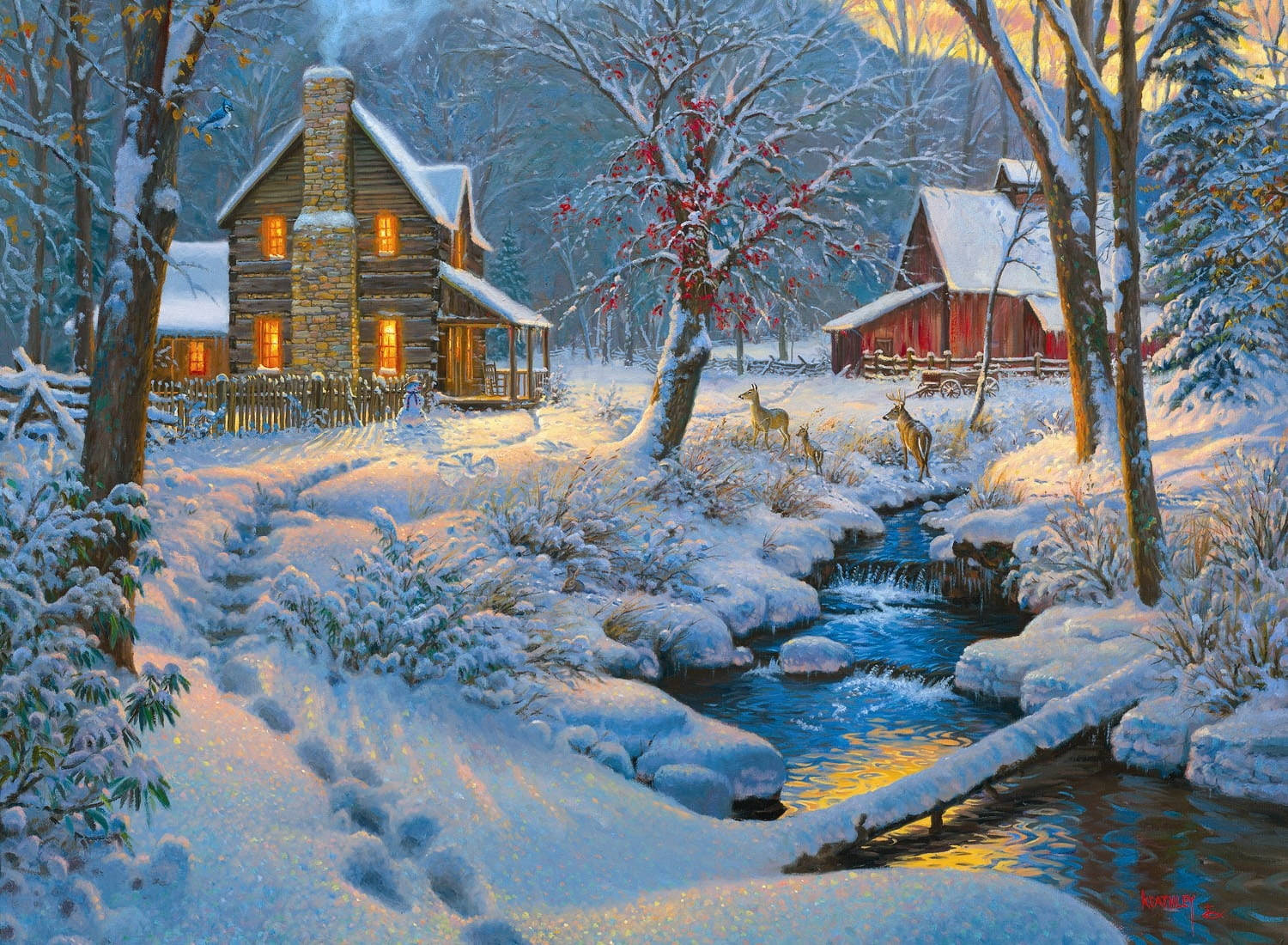 Cozy Winter Houses Near The River Wallpaper