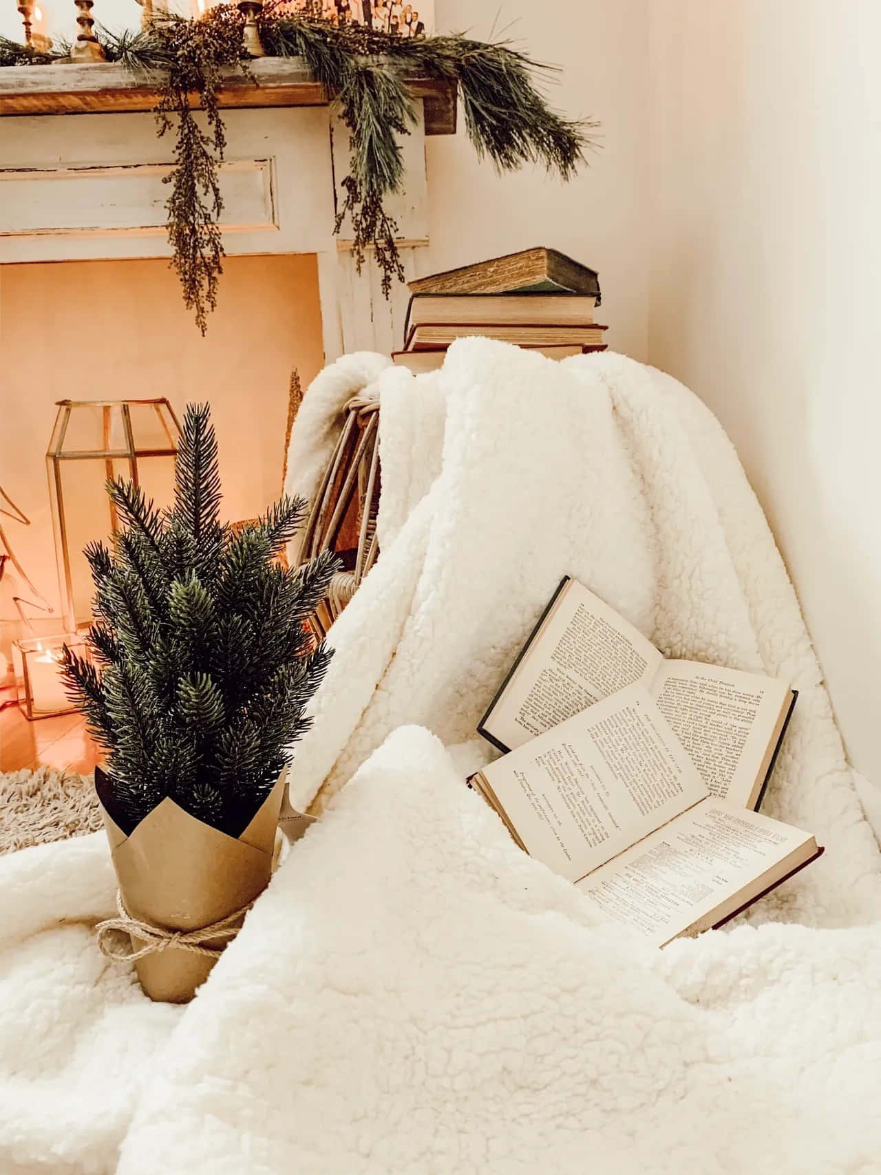 Cozy Winter Reading Nook Vintage Aesthetic.jpg Wallpaper