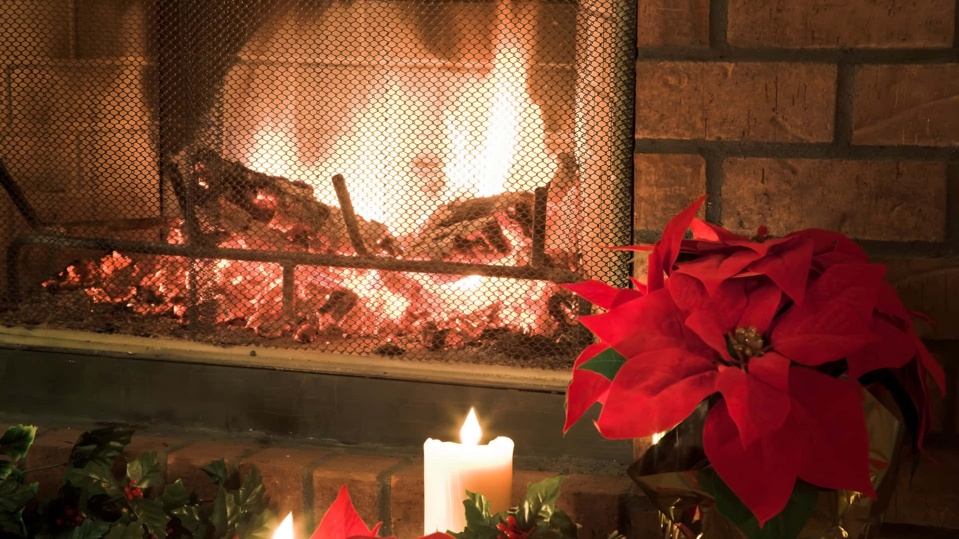 Cozy Yule Log Fireplace Wallpaper
