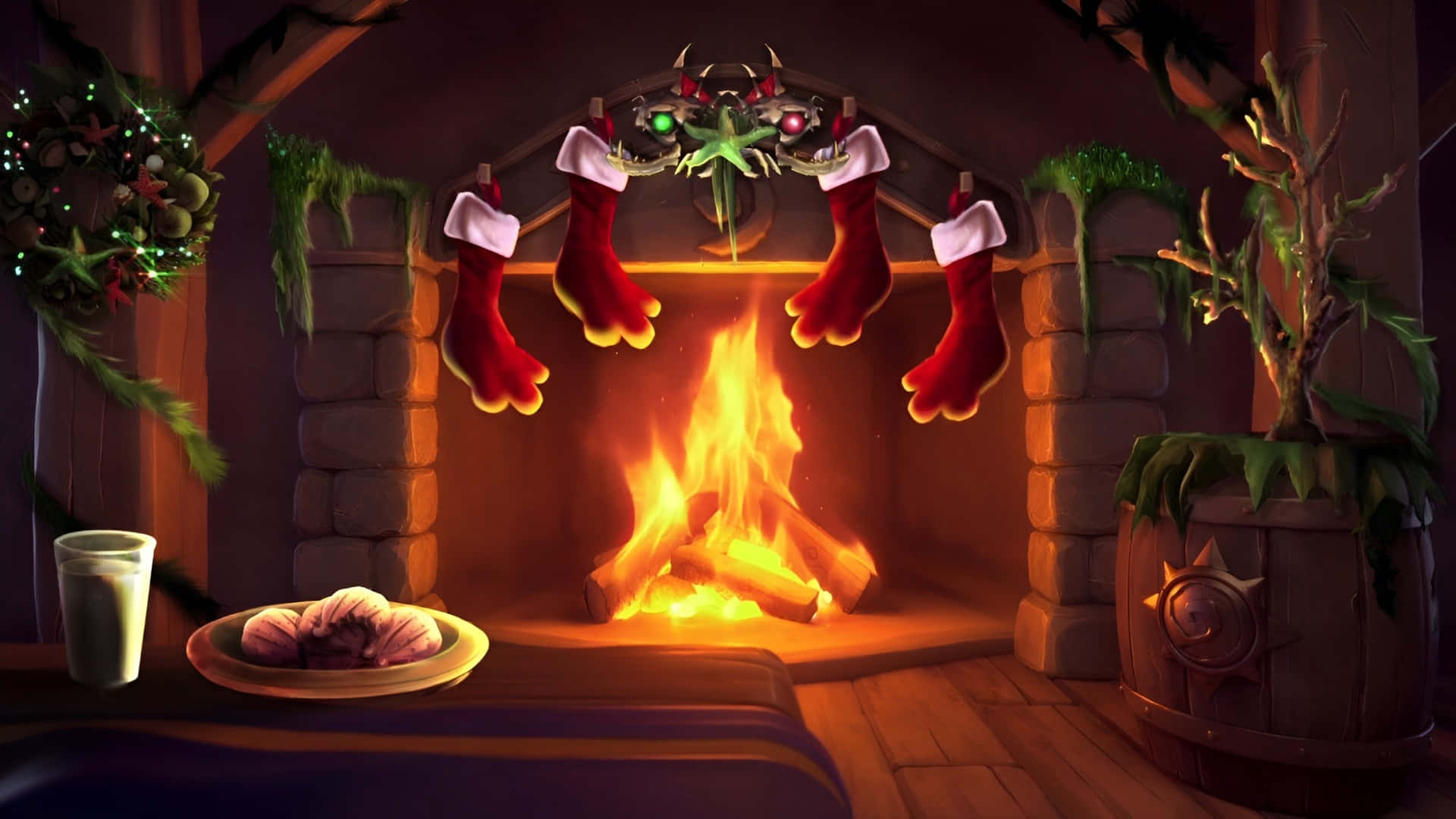 Cozy Yule Log Fireplace Wallpaper