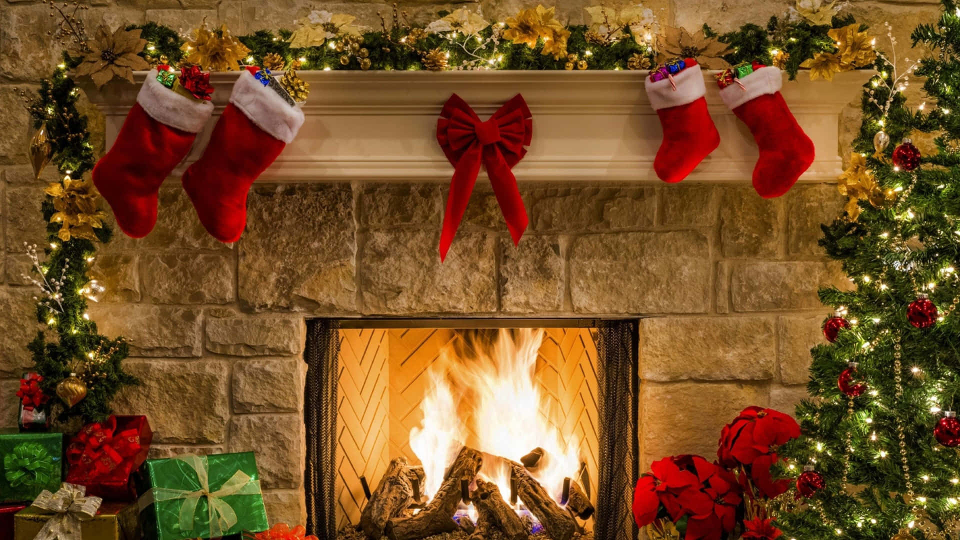 Cozy Yule Log Fireplace Wallpaper