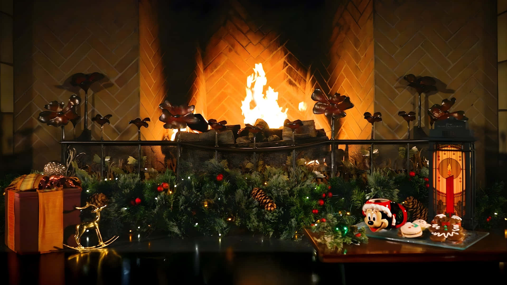 Cozy Yule Log Fireplace Wallpaper