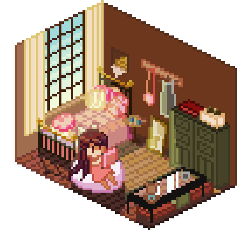 Cozy_ Pixel_ Art_ Bedroom_ Scene PNG