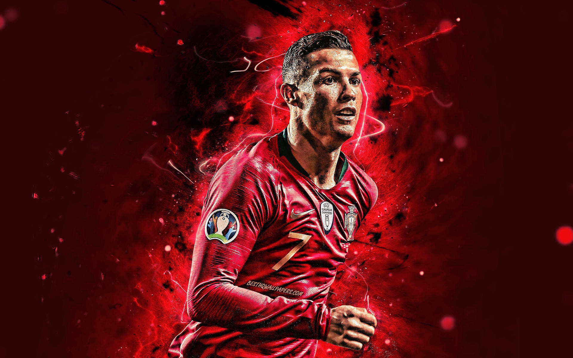 Cr7 Glowing Red Jersey Background