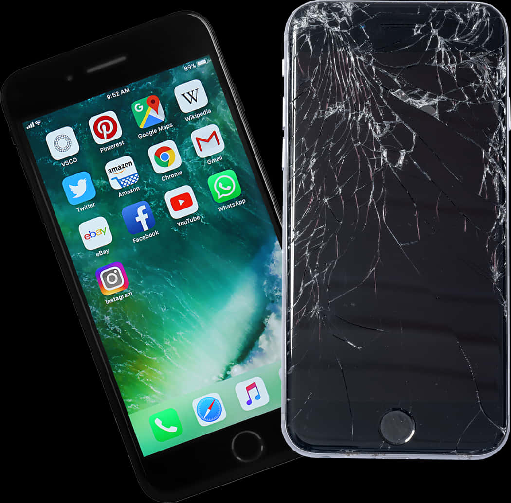 Cracked Screen Smartphone Comparison PNG