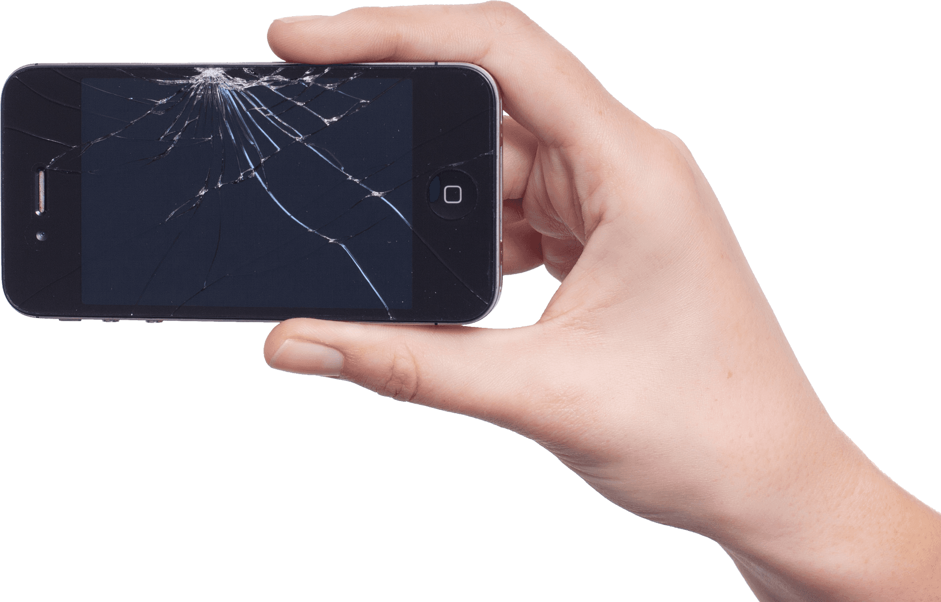 Cracked Screen Smartphone In Hand PNG