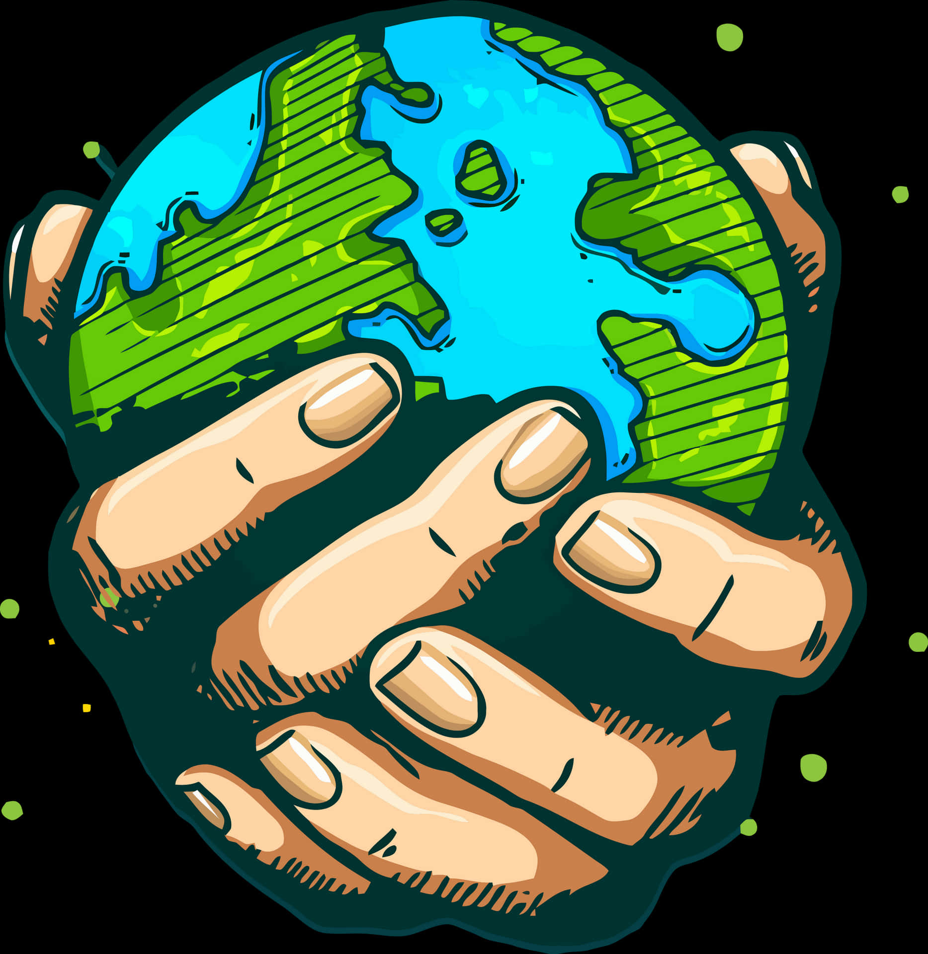 Cradling Earth Cartoon Illustration PNG