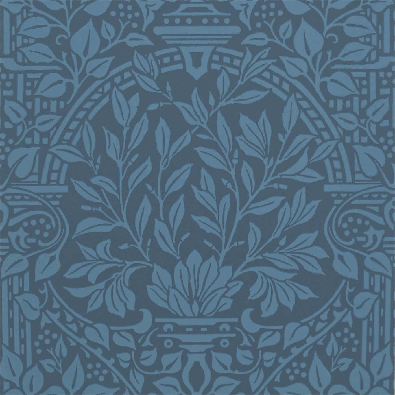 A Blue Wallpaper With An Ornate Design