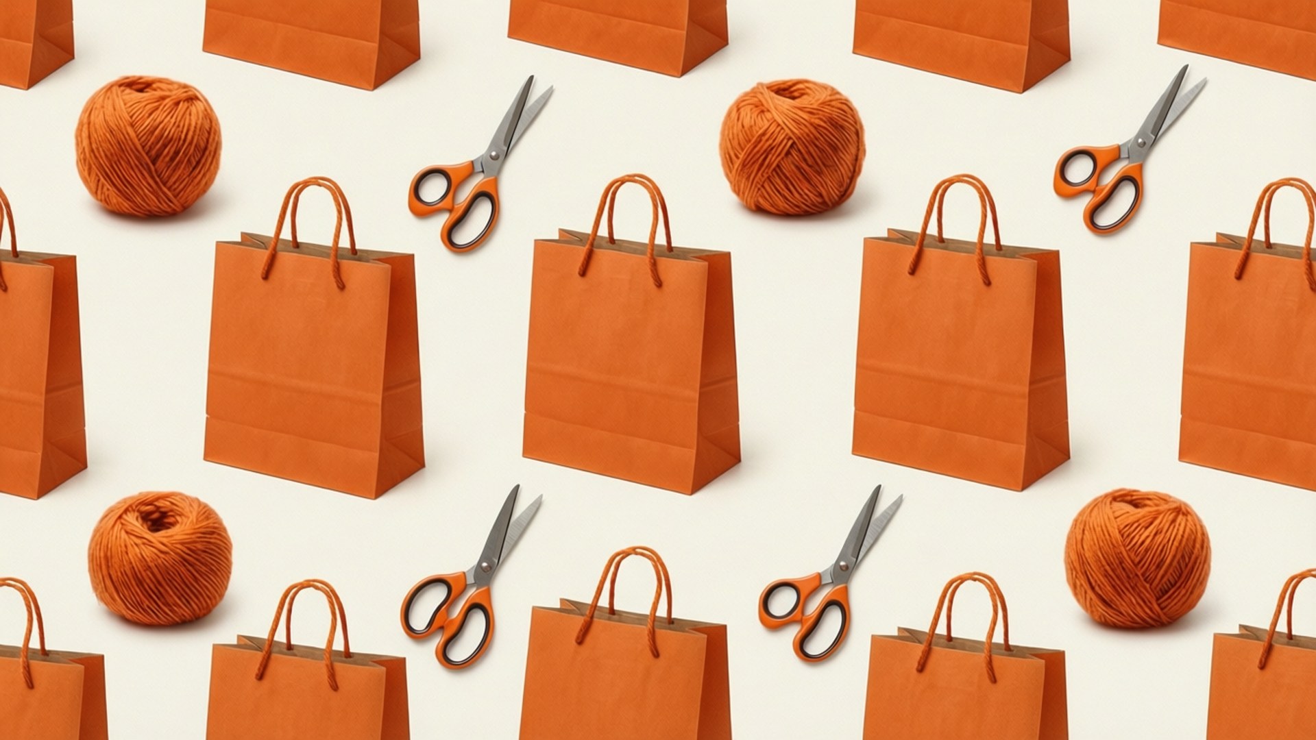 Flad Etsy-baggrund med orange tasker og håndværktøj.