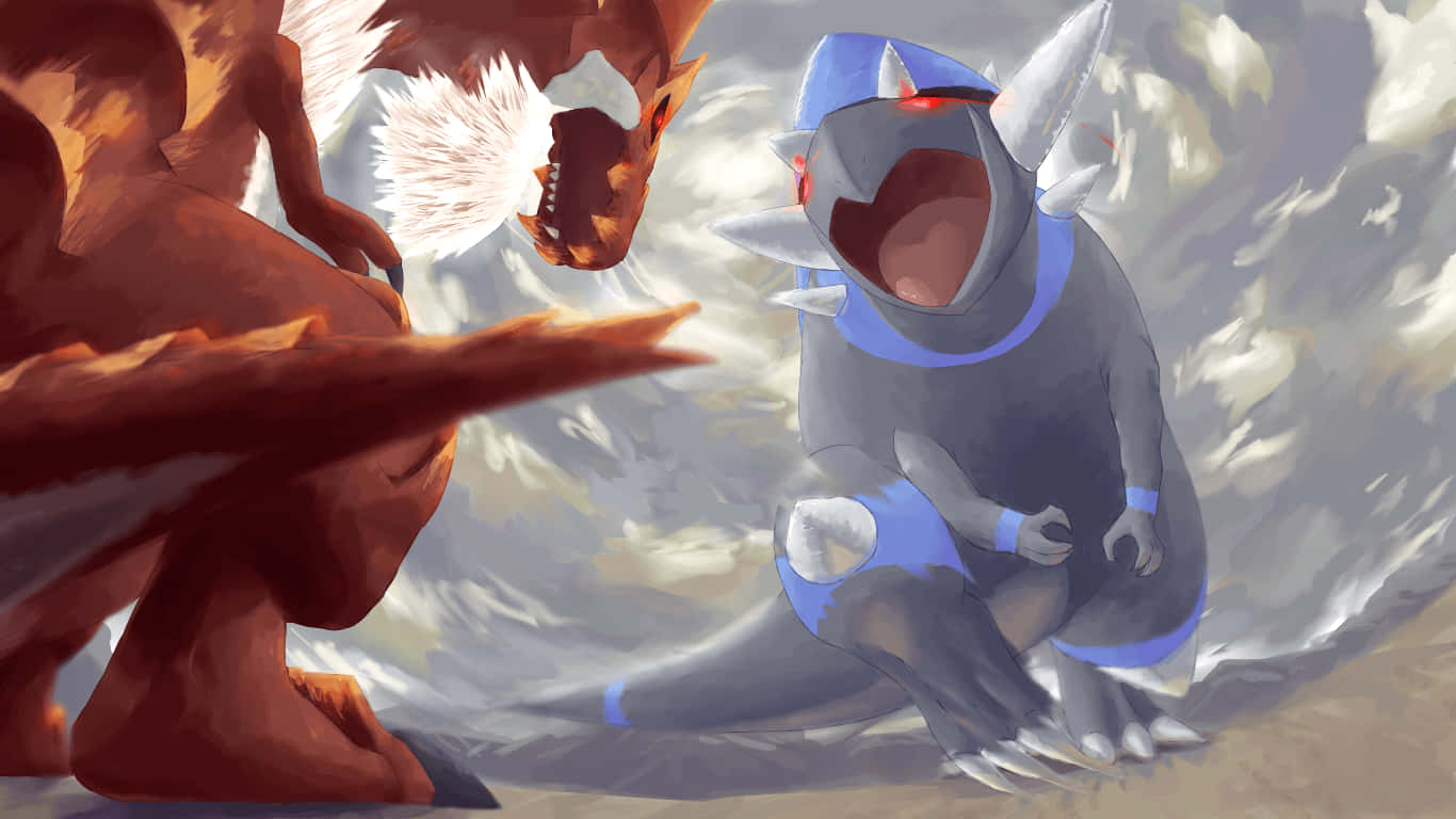 An Epic Pokemon Battle - Cranidos and Rampardos Versus Tyrantrum Wallpaper