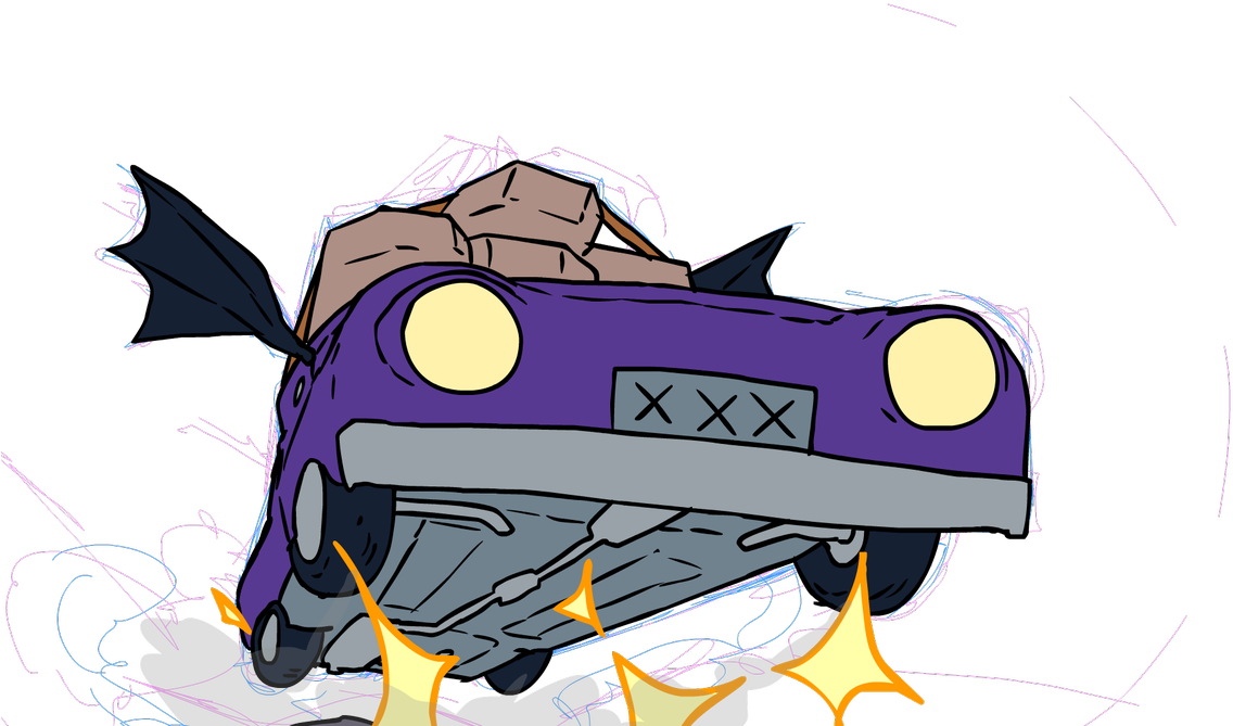 Crashed Purple Car Cartoon Illustration PNG