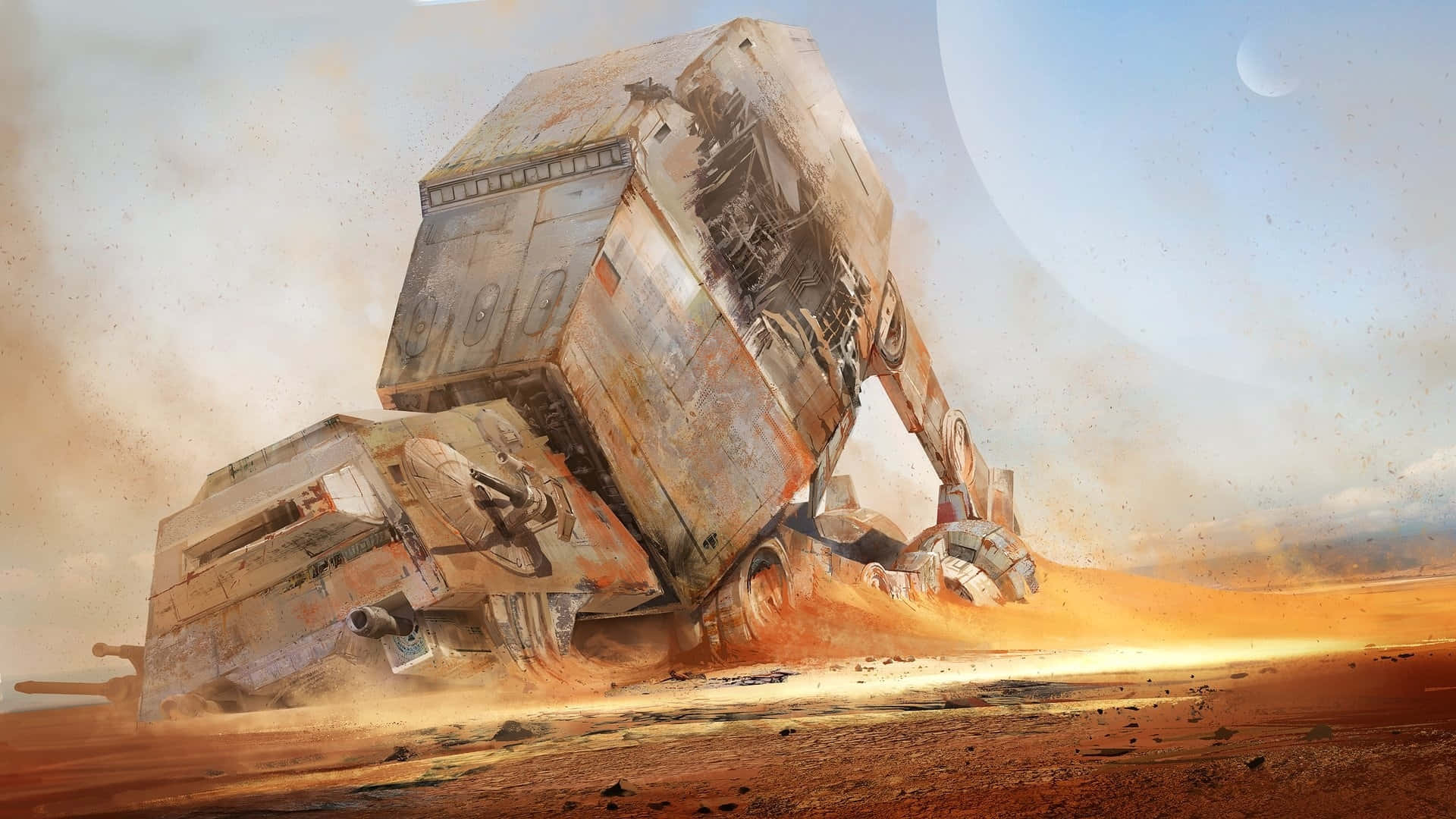 Crashed_ Star_ Wars_ A T A T_on_ Desert_ Planet Wallpaper