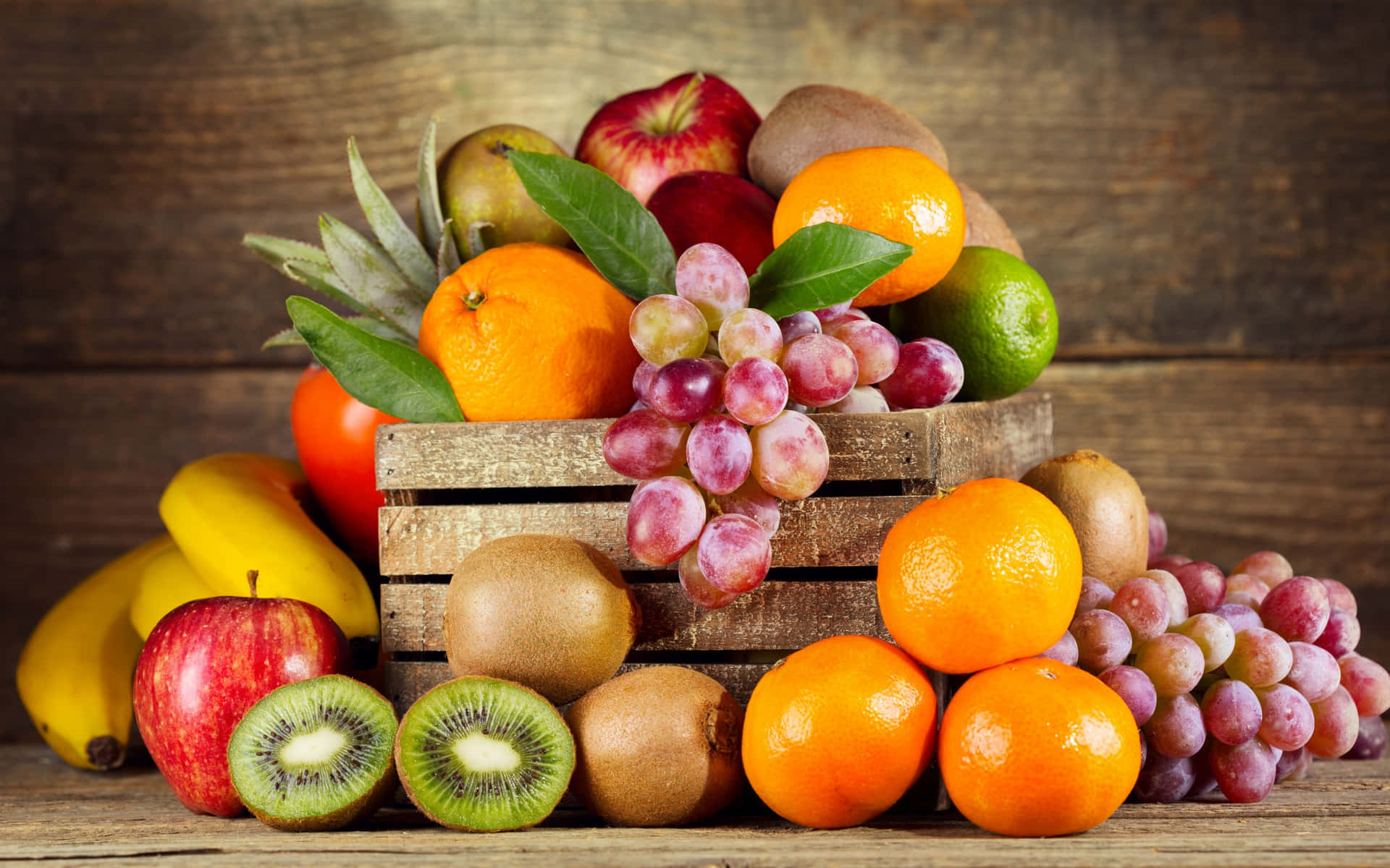 Crate Of Various Fruits And Vegetables Wallpaper