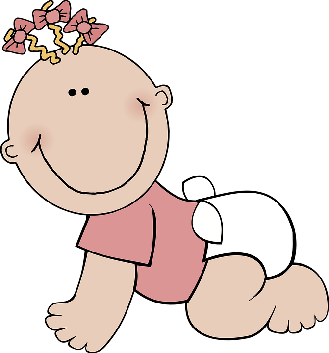 Crawling Cartoon Babywith Bow PNG