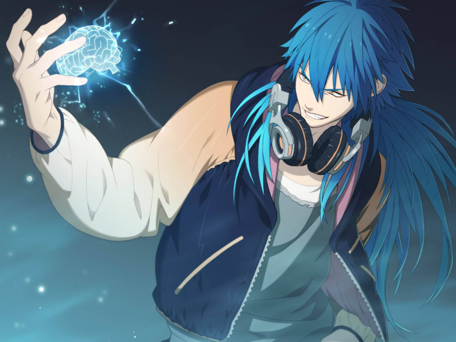 Crazy Anime Boy Blue Hair Power Wallpaper
