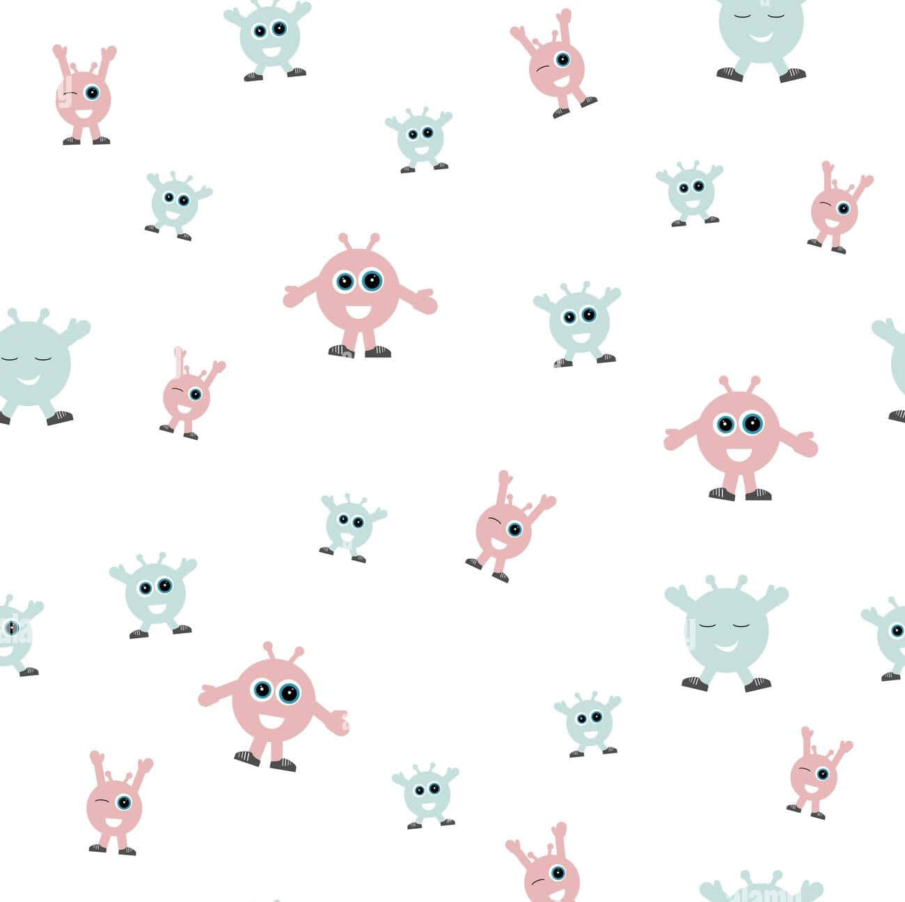 A Pattern Of Cute Little Monsters On A White Background Wallpaper
