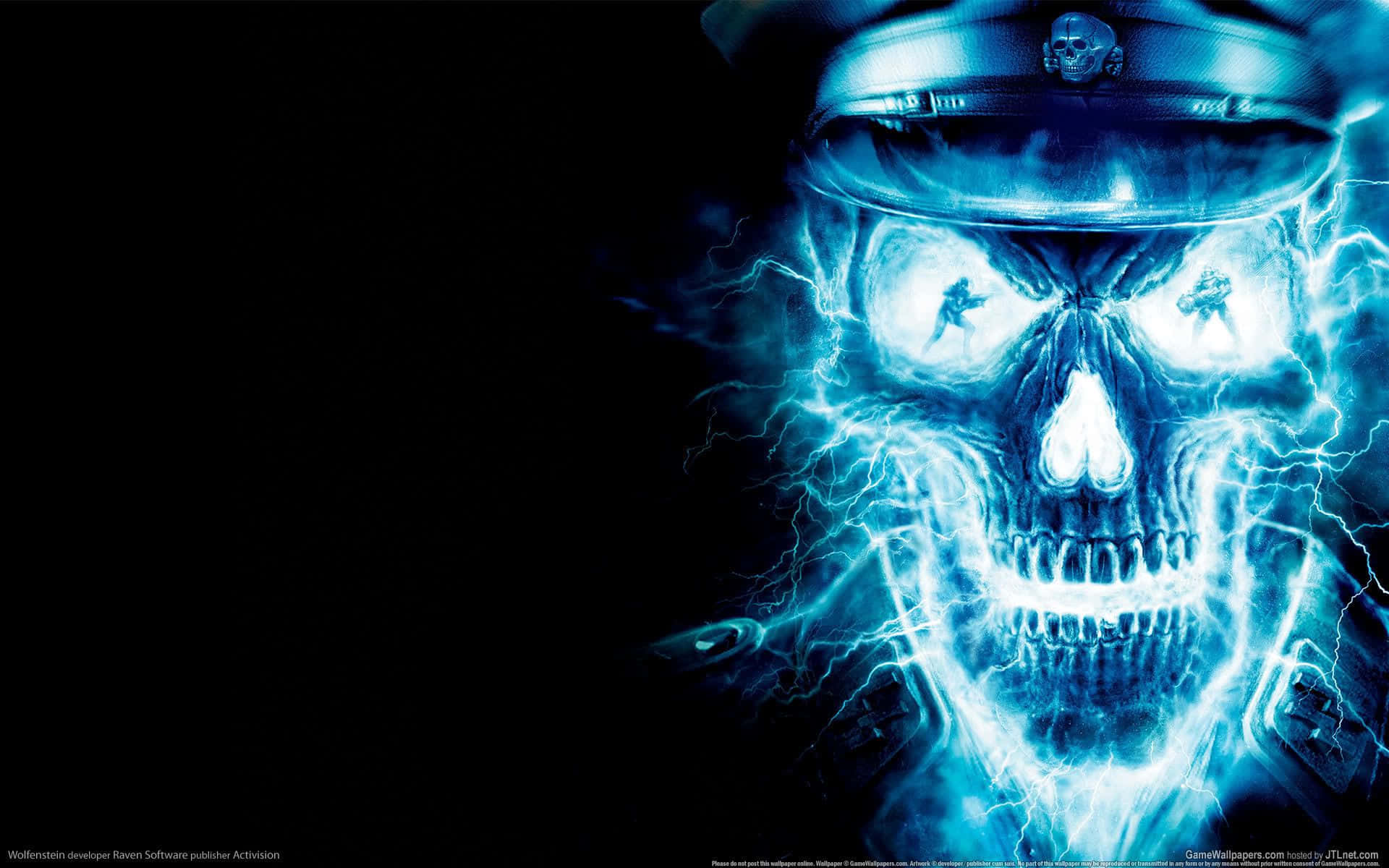 A Blue Skull With Lightning In His Head Wallpaper