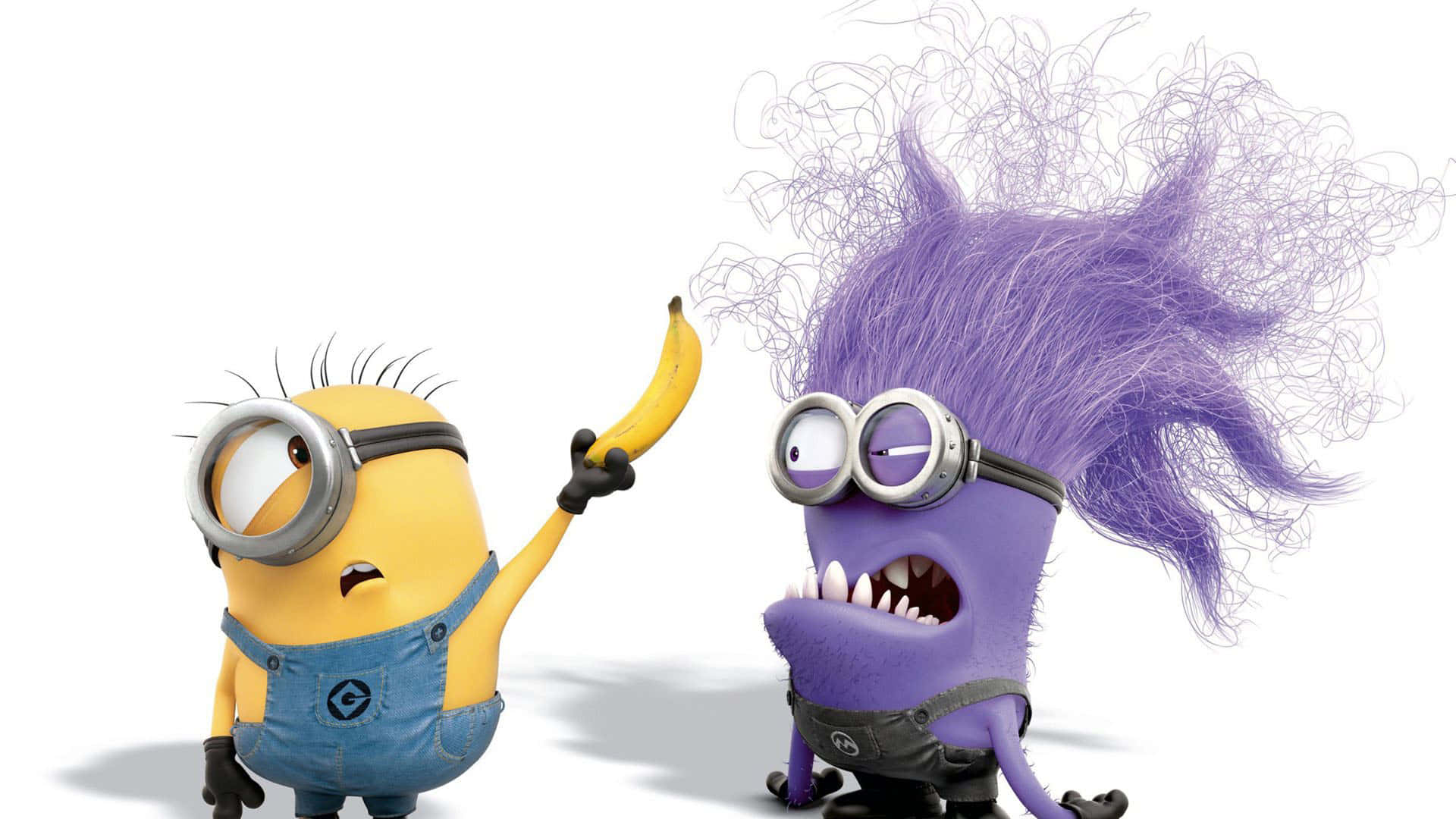 Two Minions With Purple Hair And Purple Hair Wallpaper