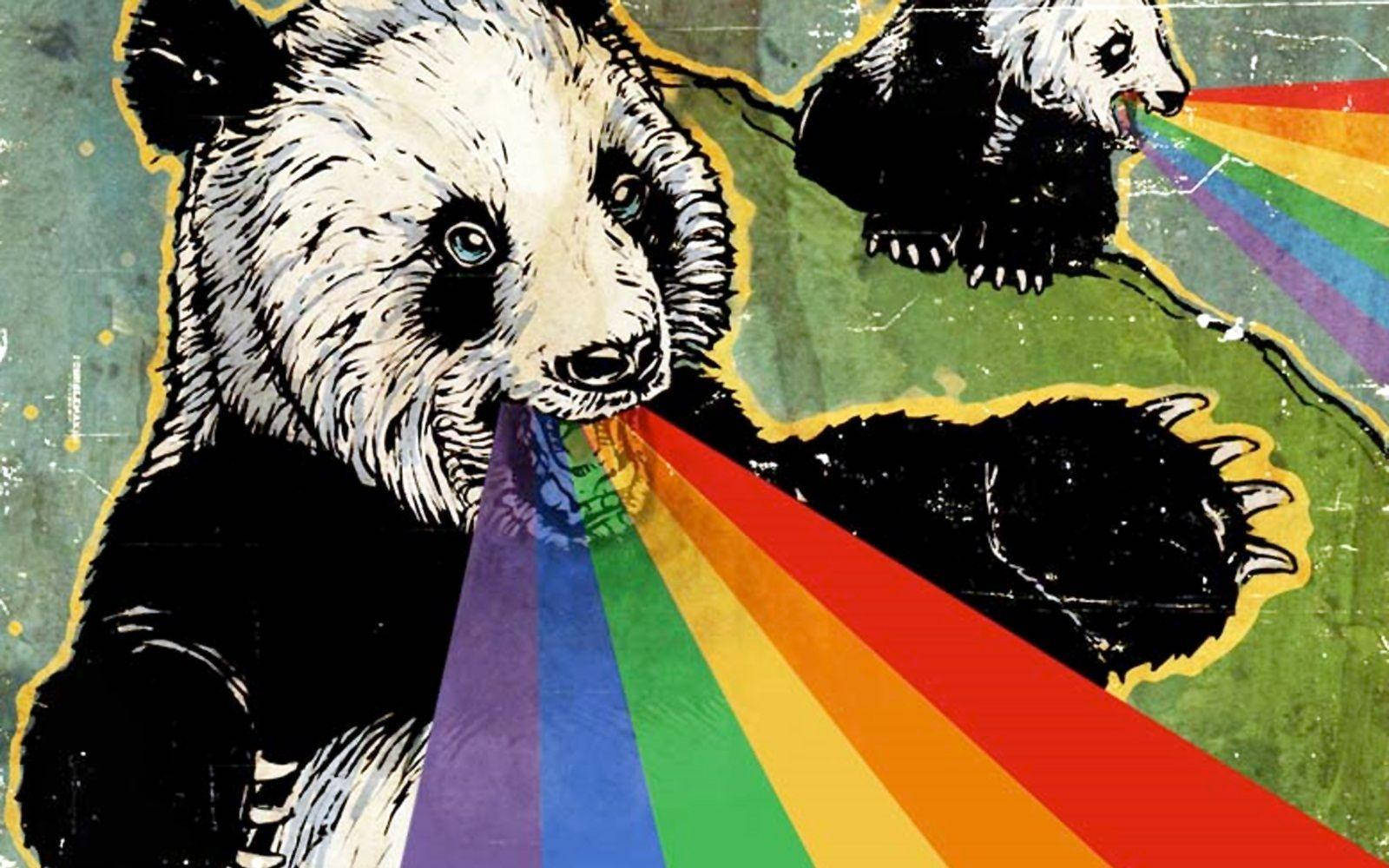 Crazy Panda Og Regnbuer Wallpaper