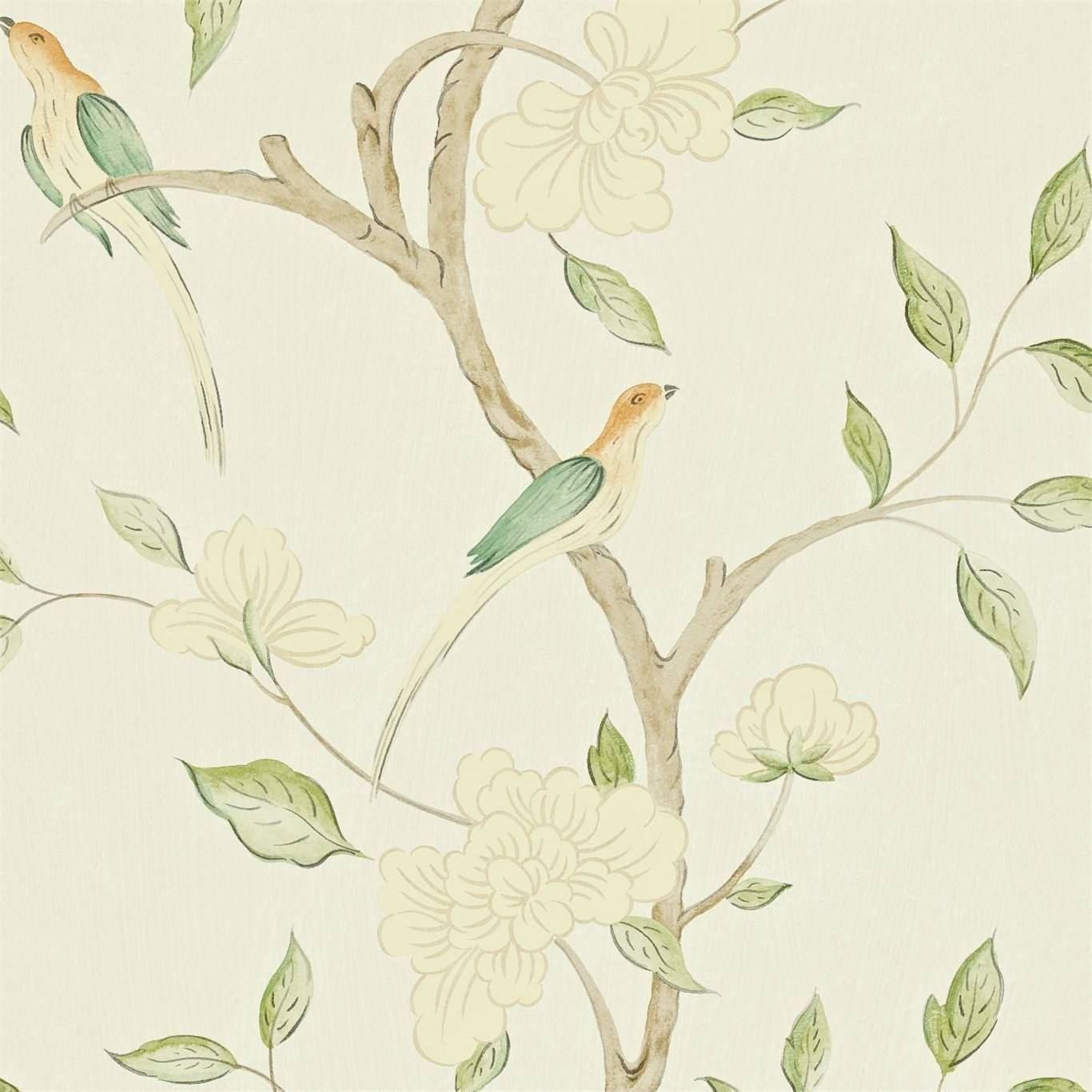 Cream Bird Tree Art Wallpaper