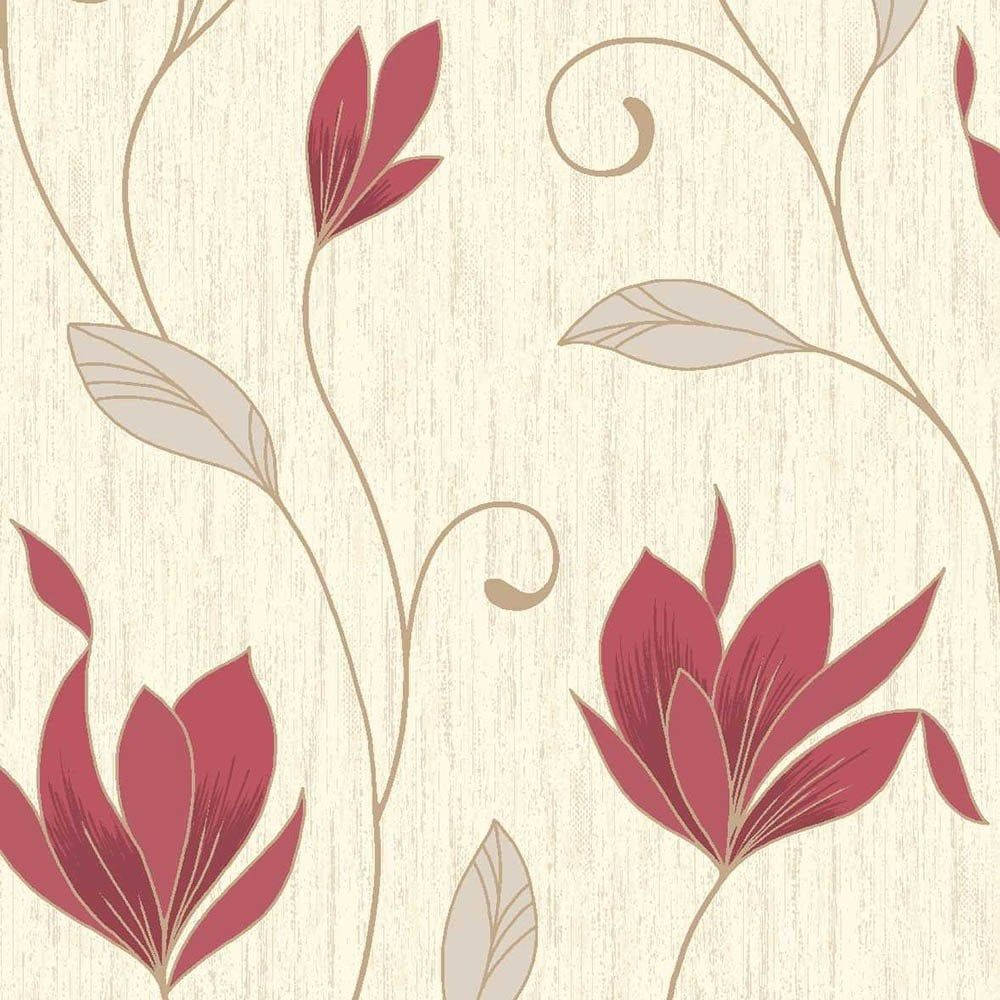 Cream Red Flower Art Wallpaper