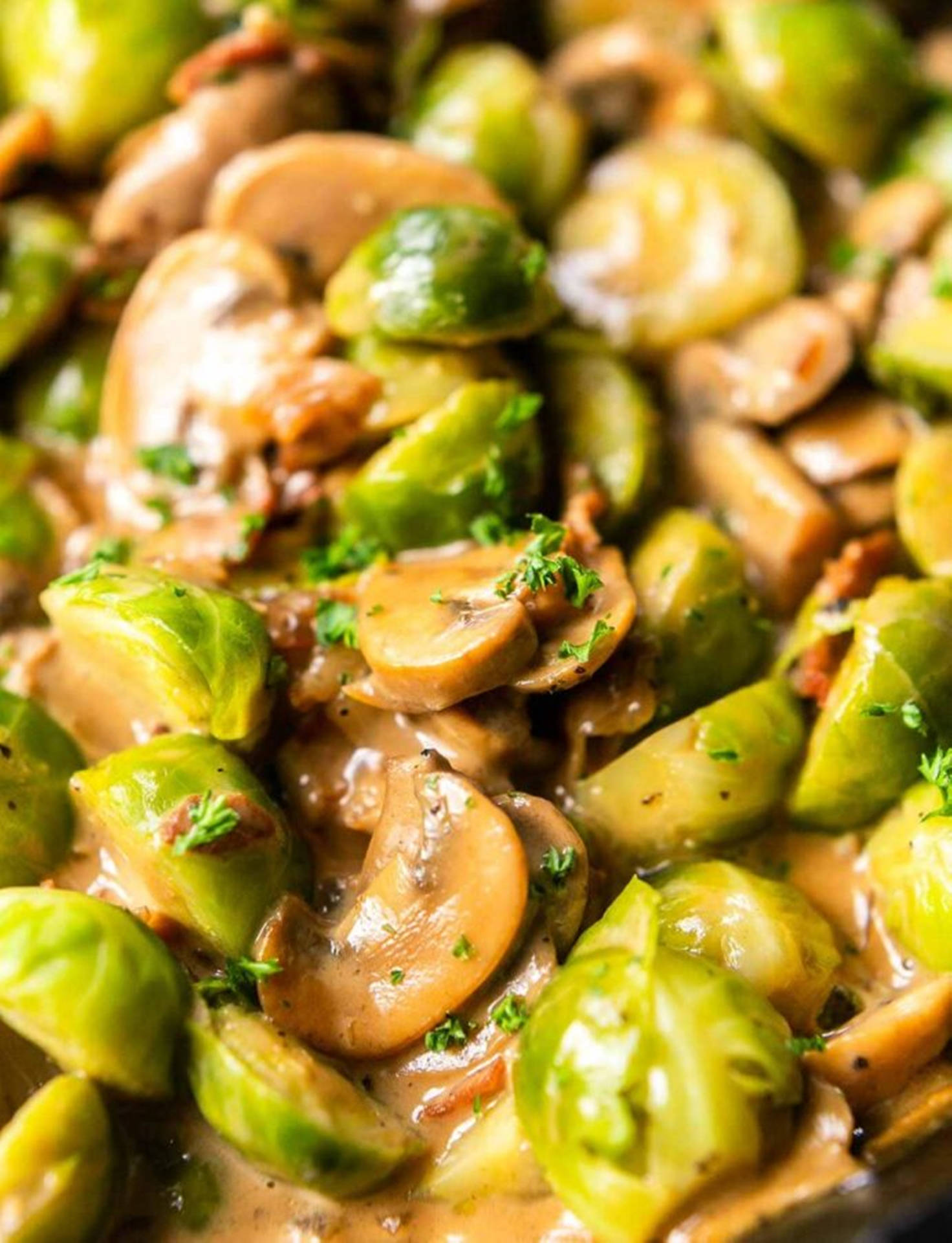 Creamy Brussels Sprouts With Mushrooms Wallpaper
