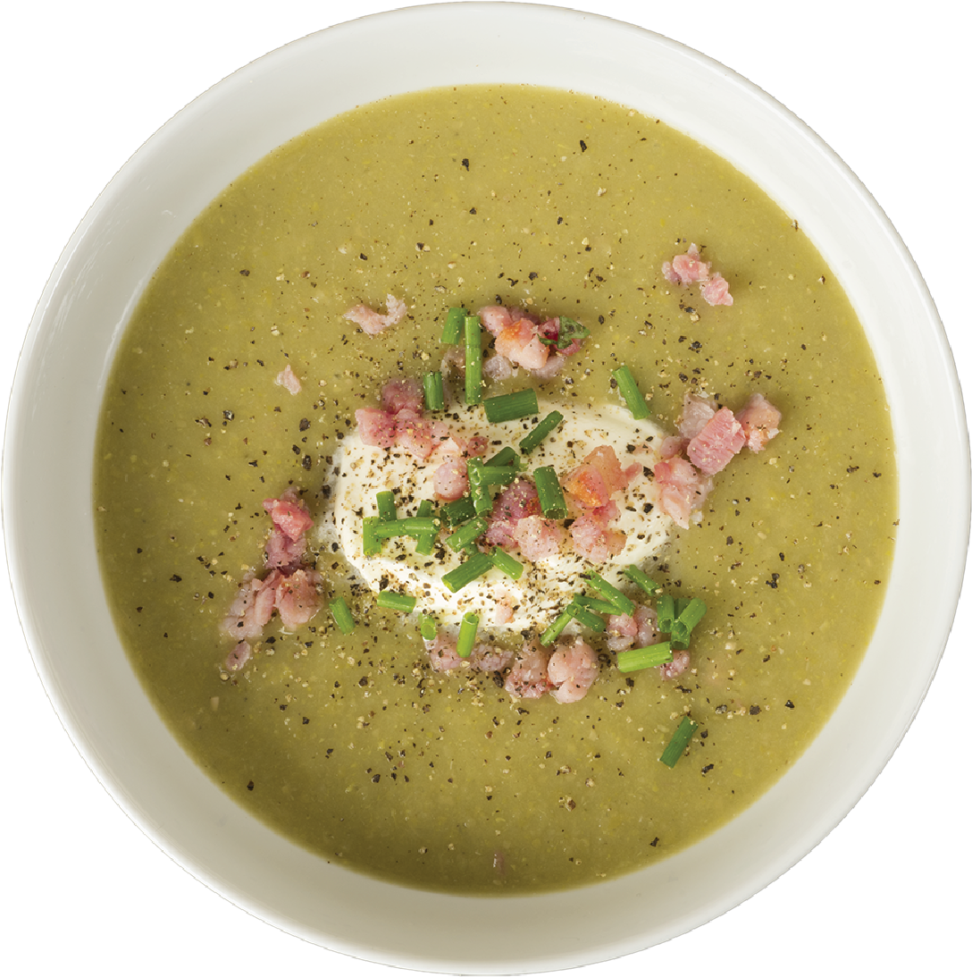 Creamy Green Soupwith Bacon Topping PNG