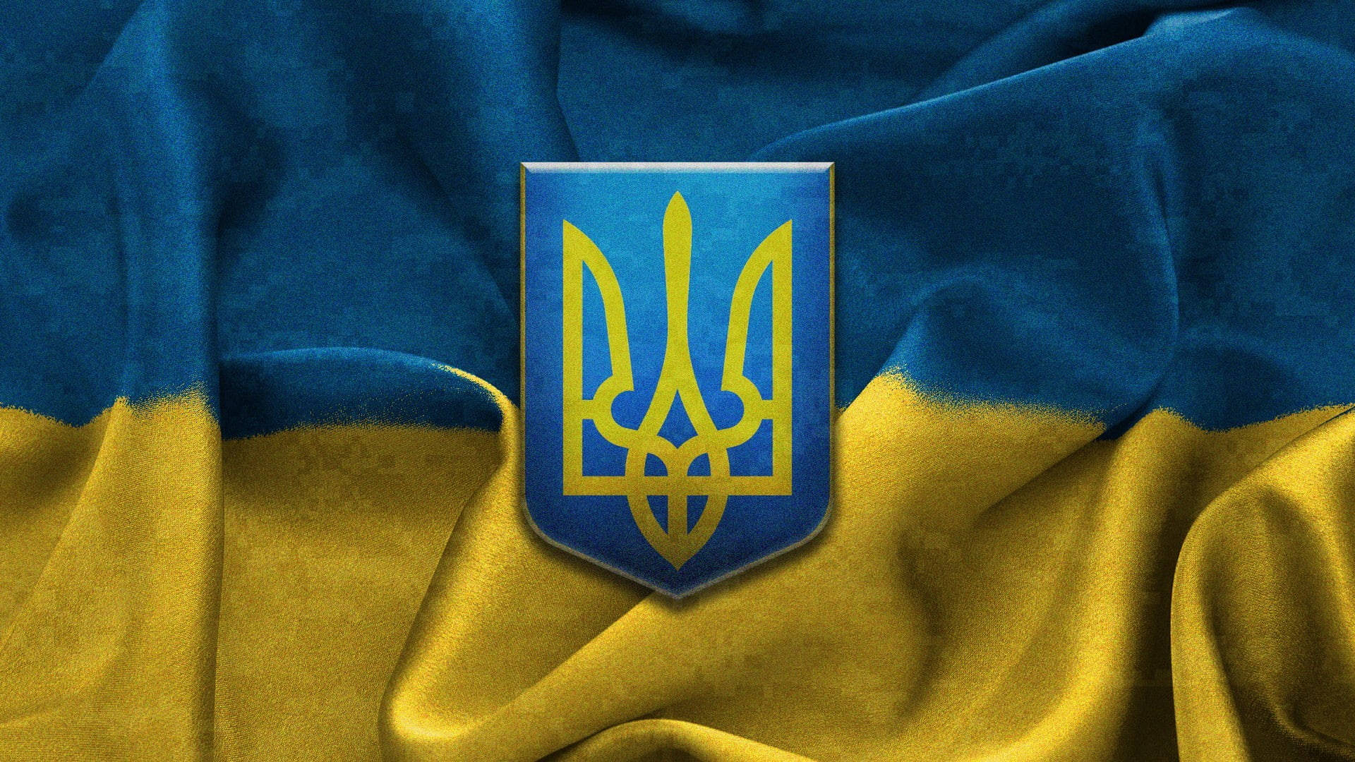 Creased Ukraine Flag With Crest Background