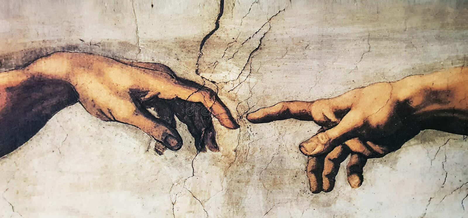 Michelangelosikoniske Fresco, 'skabelsen Af Adam' Wallpaper