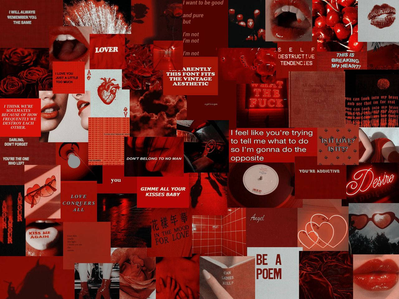 Creative Red Aesthetic Love Collage Wallpaper