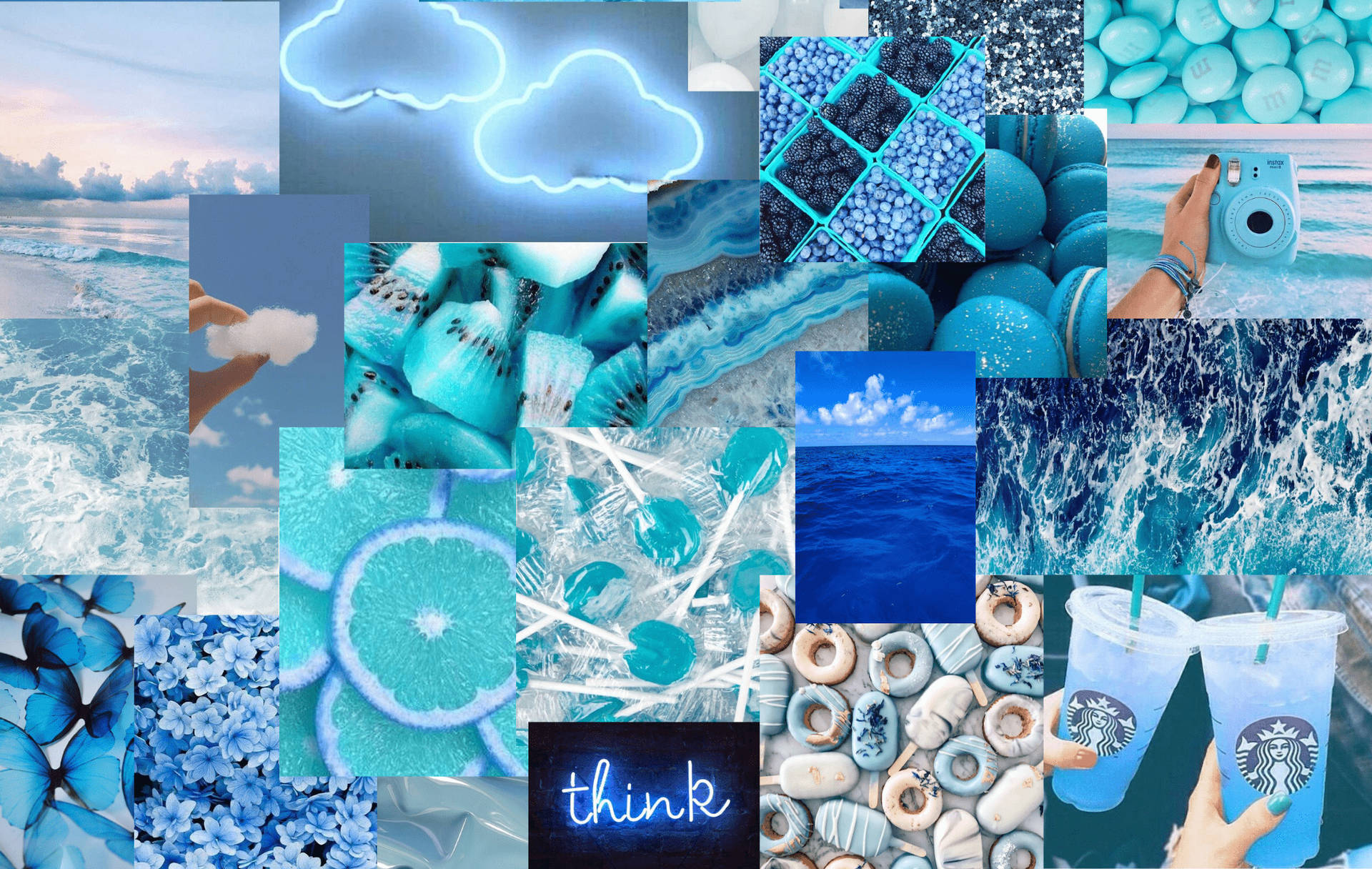 Creative Themed Photomontage Aesthetic Teal Wallpaper