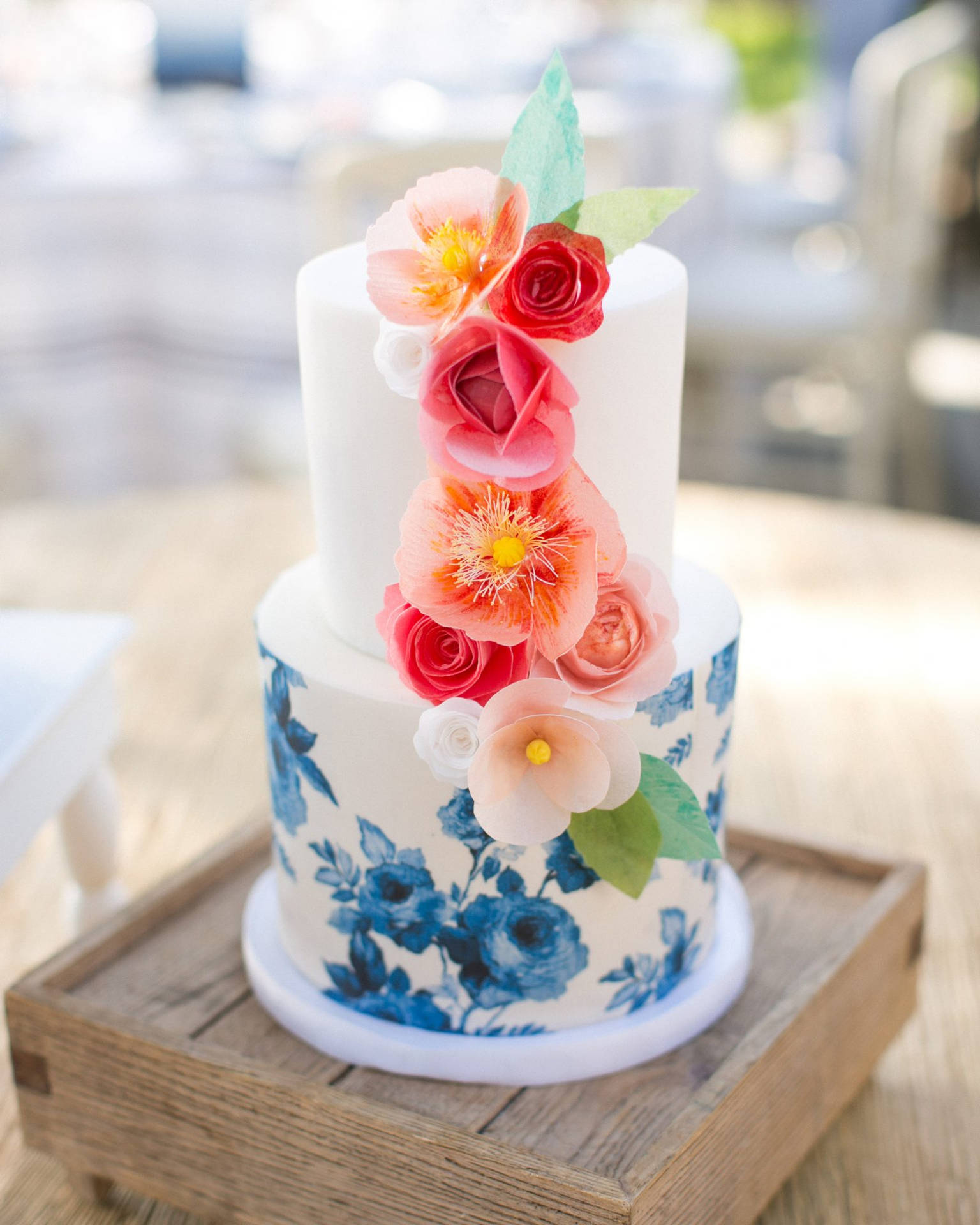 Creatively Painted Wedding Cake With Flowers Wallpaper