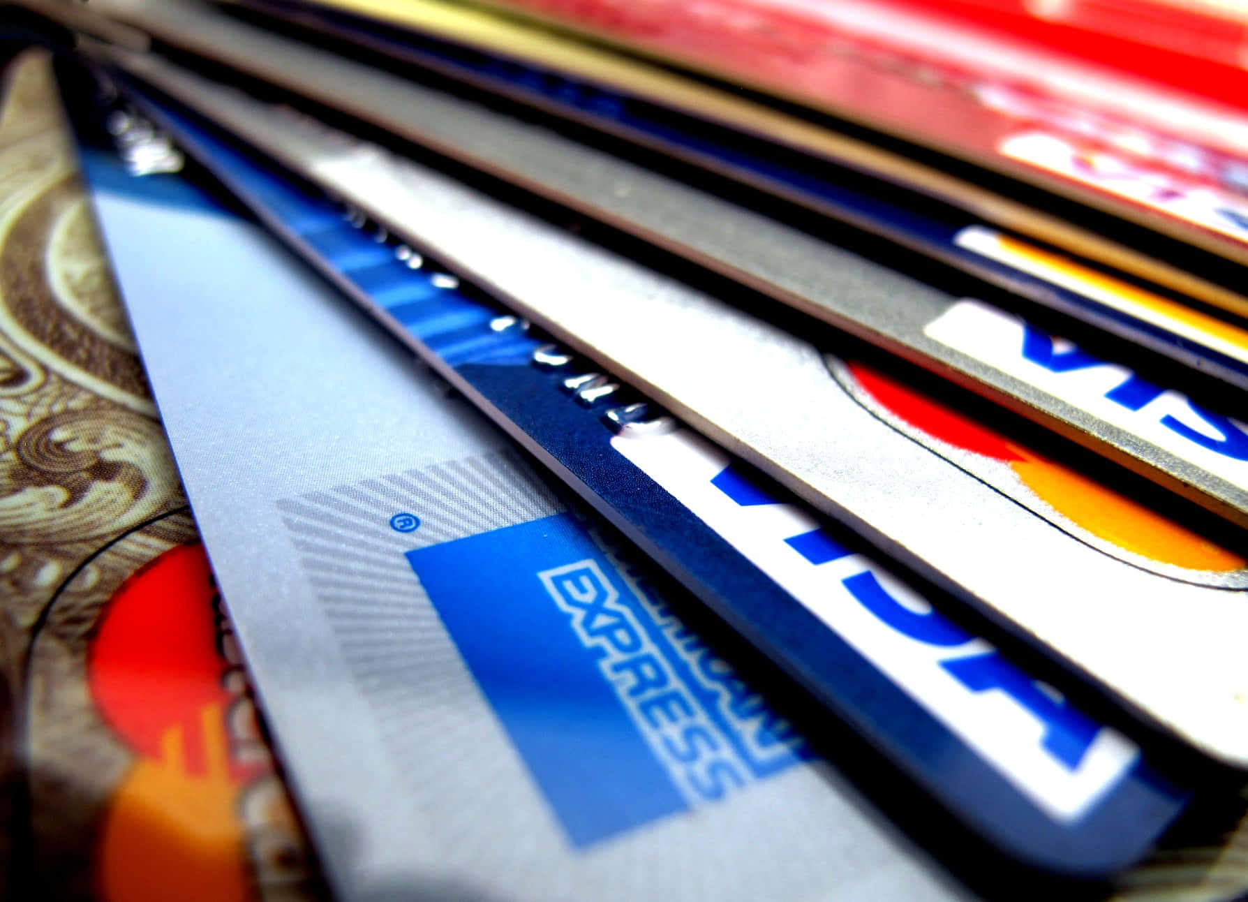 A Close Up Of Several Credit Cards