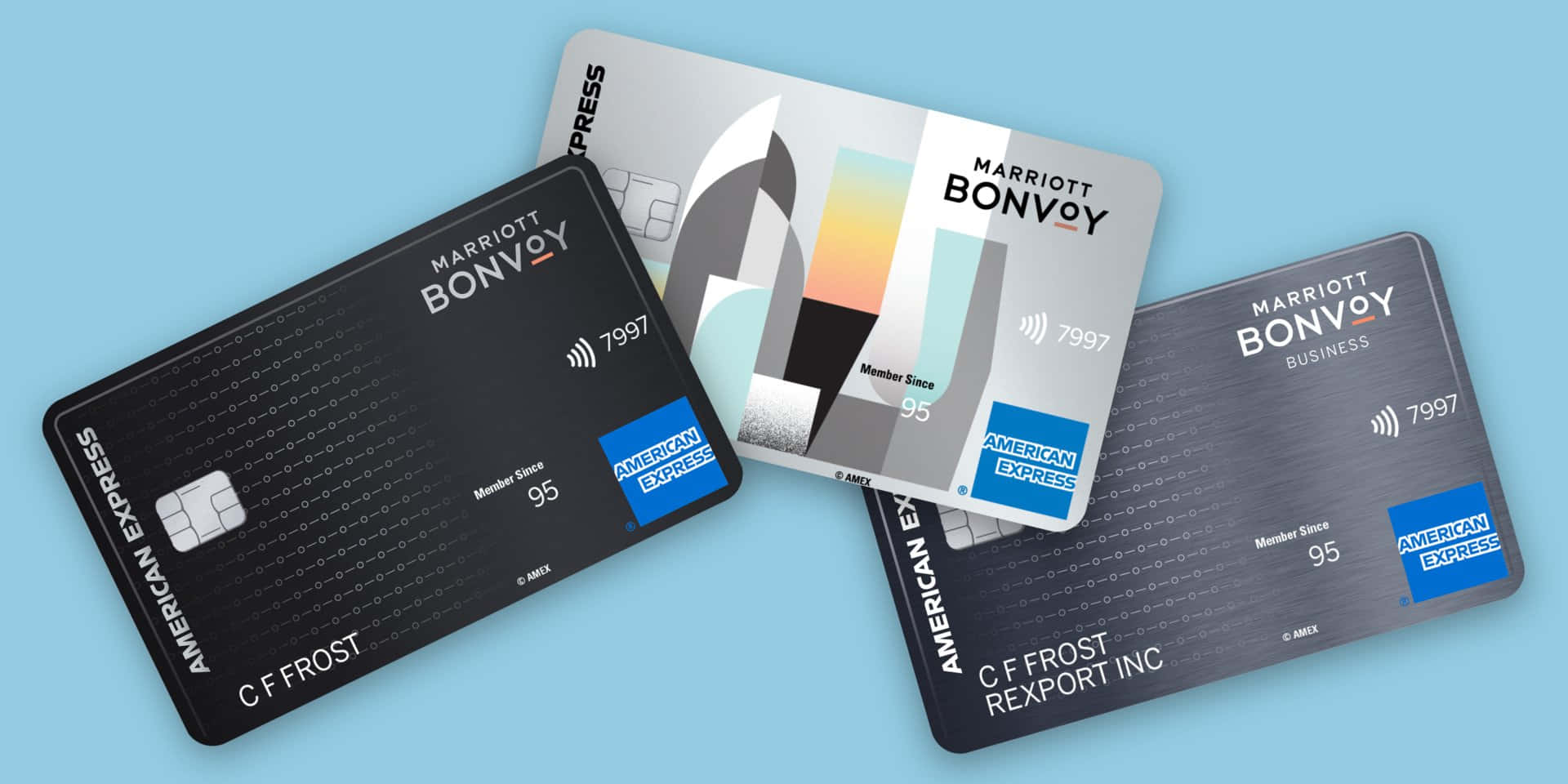 Three Credit Cards On A Blue Background