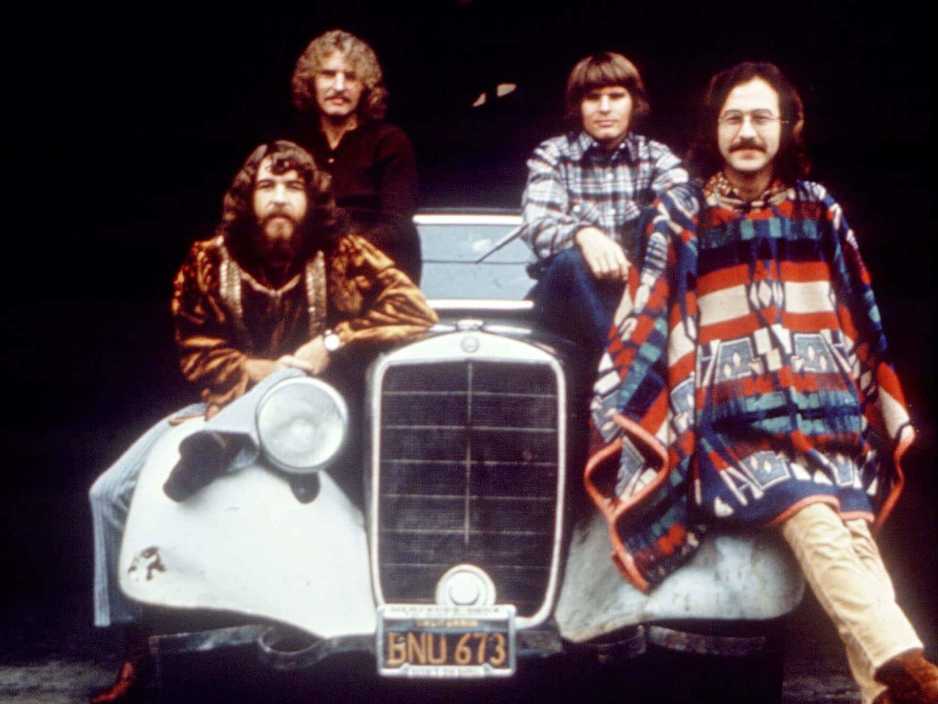 Creedence Clearwater Revival Vintage Groepsfoto Achtergrond