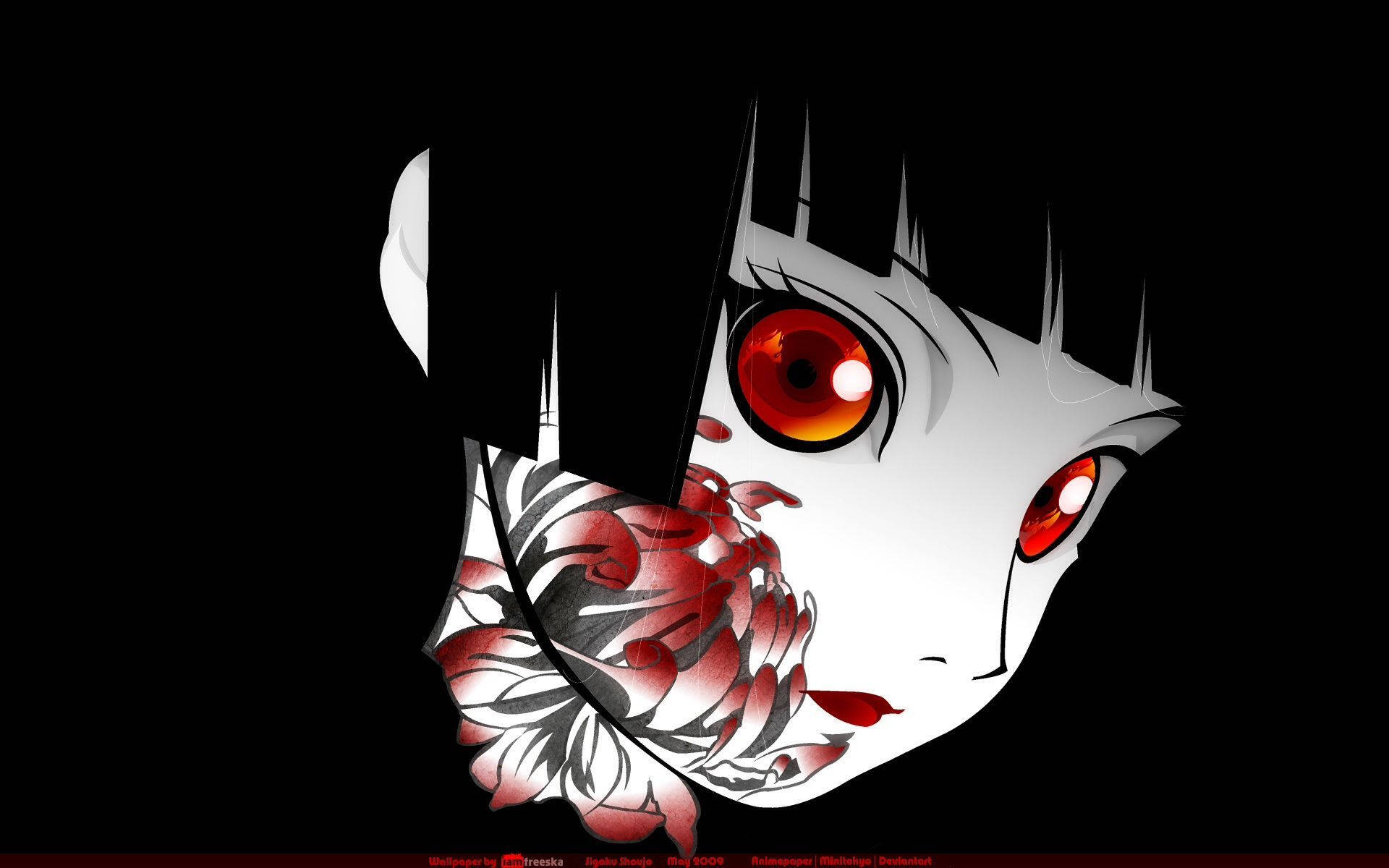 scary anime girl with red eyes