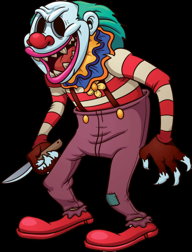 Creepy Cartoon Clownwith Knife PNG