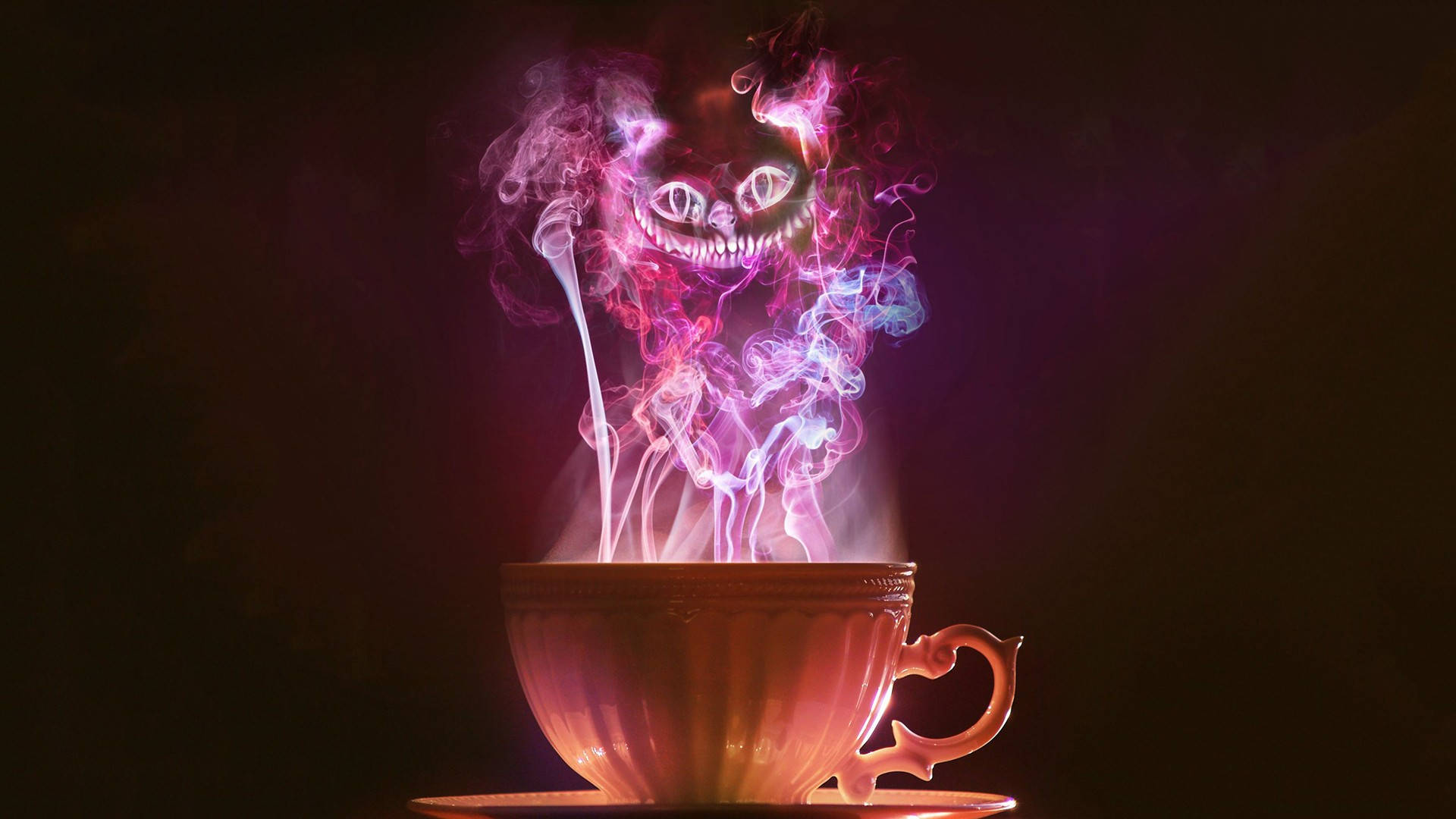 Creepy Cat In Cup Smoke Hd Wallpaper