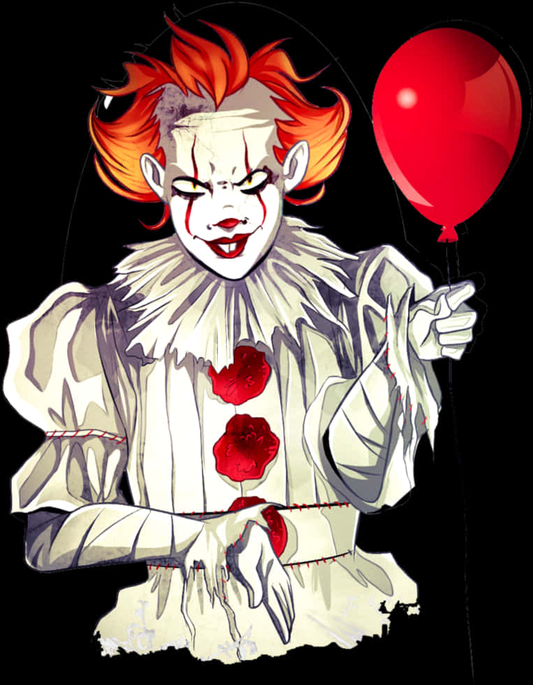 Download Creepy Clown Illustrationwith Balloon | Wallpapers.com