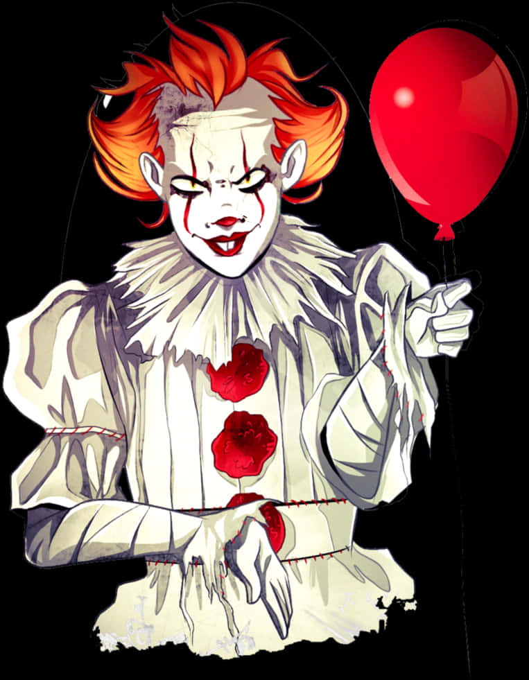 Creepy Clown Illustrationwith Balloon PNG