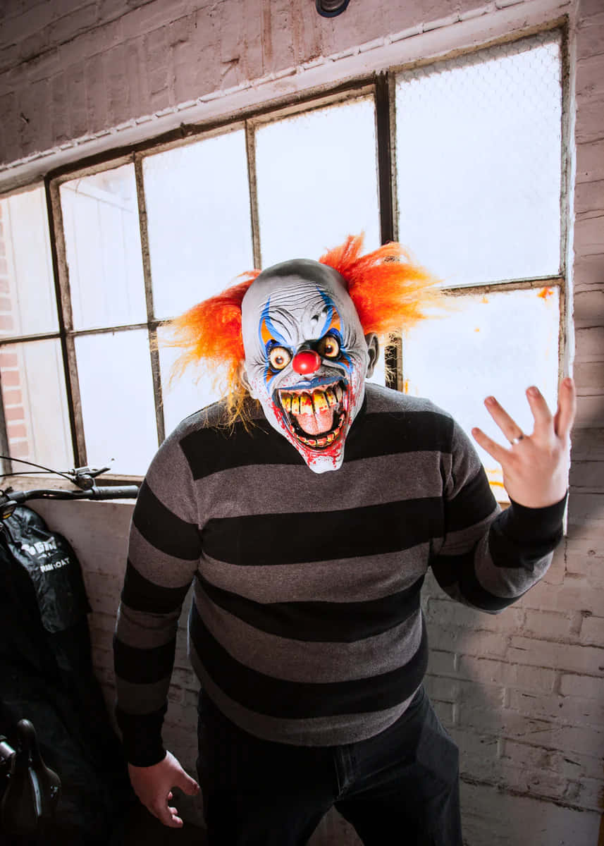 Creepy Clown In Striped Shirt Picture
