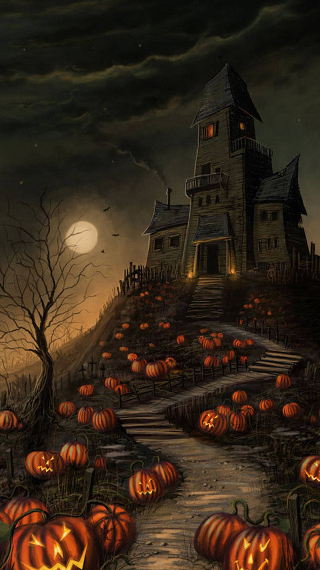 Creepy Haunted House Halloween Phone Wallpaper