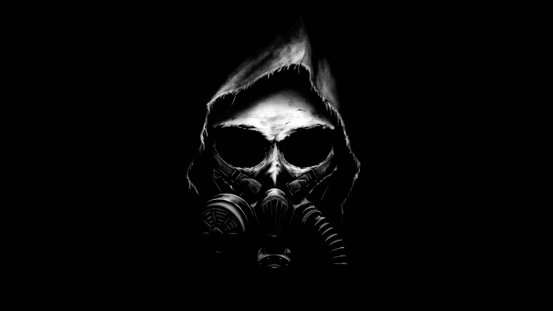 Mysterious Figure in Mask on Black Background Wallpaper