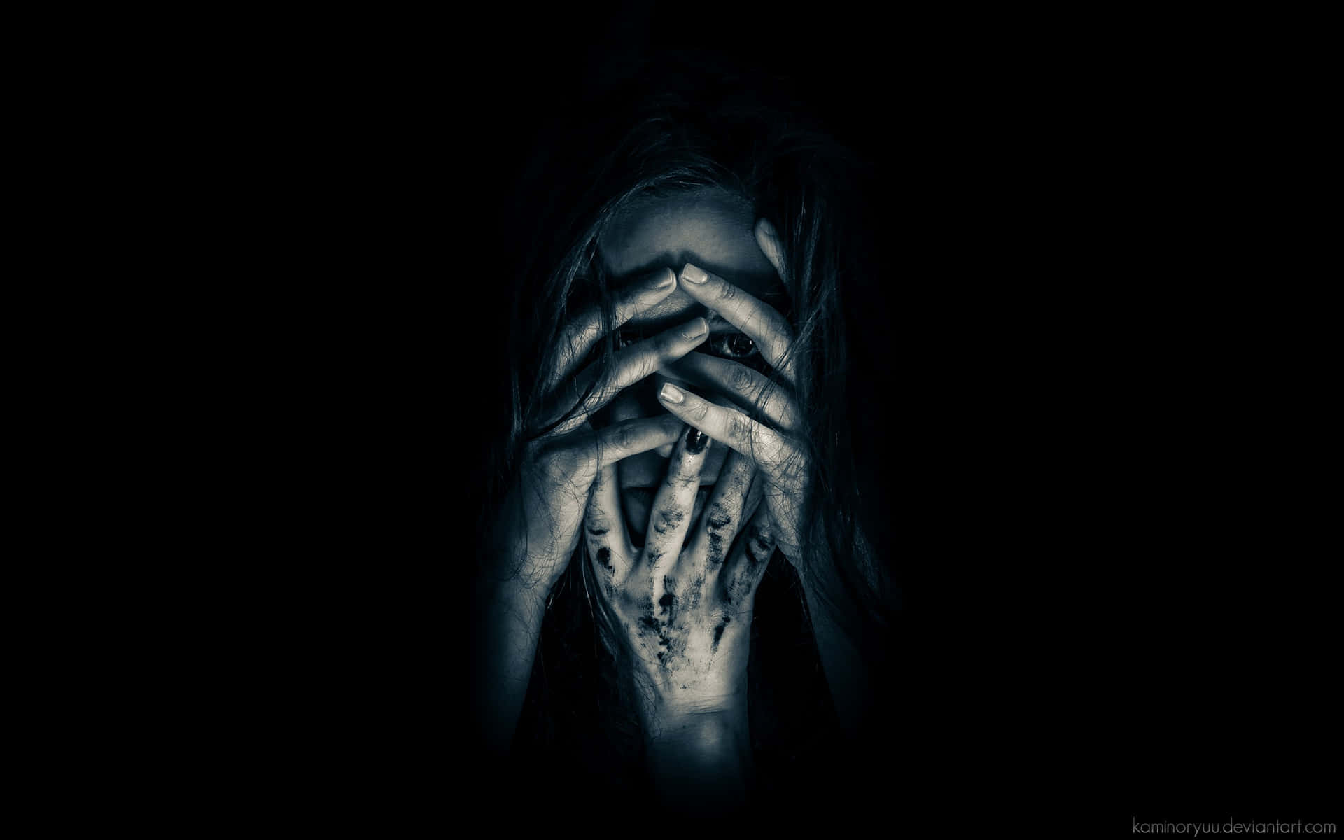 Creepy Woman With Hands Covering Her Face Picture