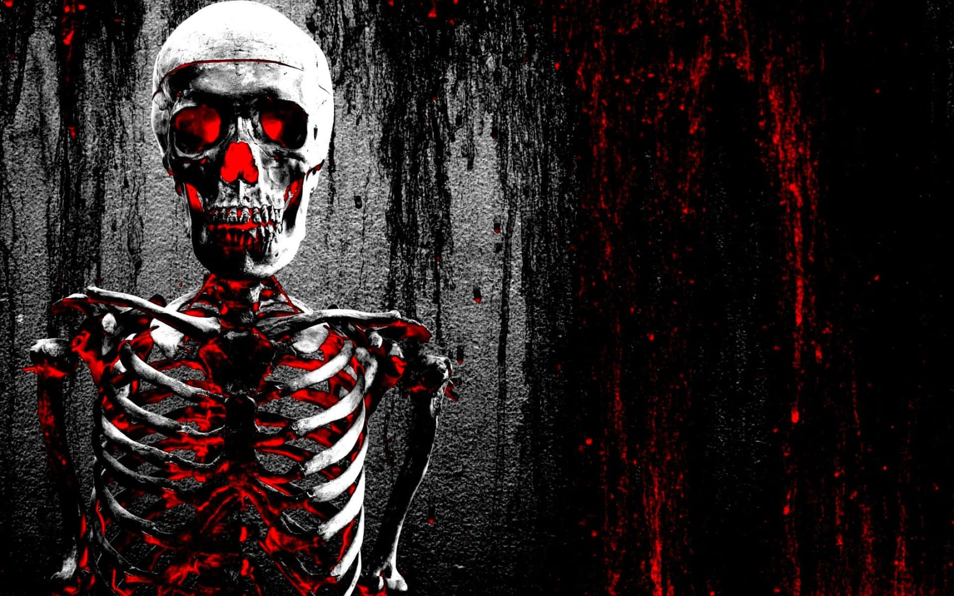 Imagentenebrosa De Un Esqueleto Rojo Brillante
