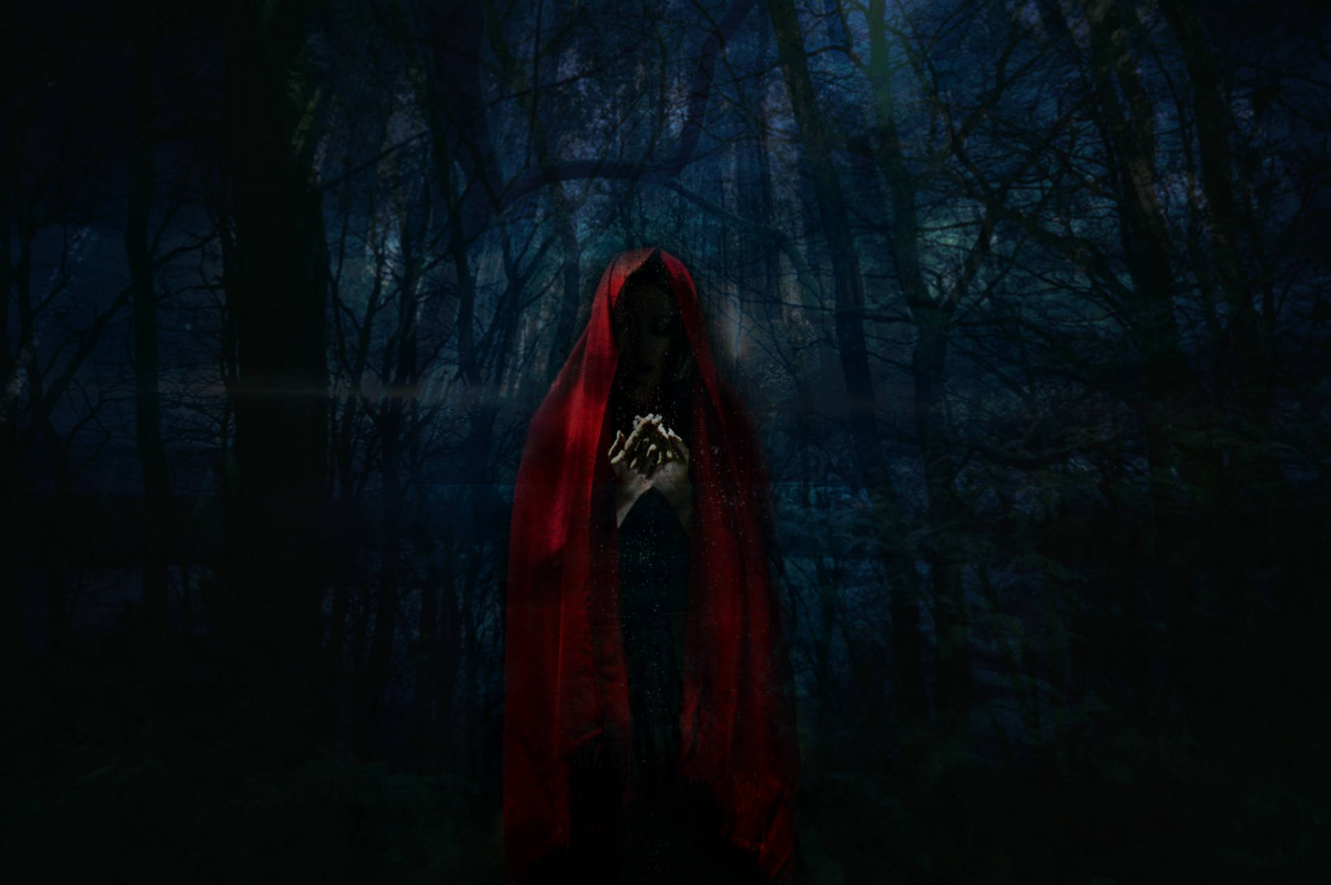Lost in a creepy forest of red hoods Wallpaper