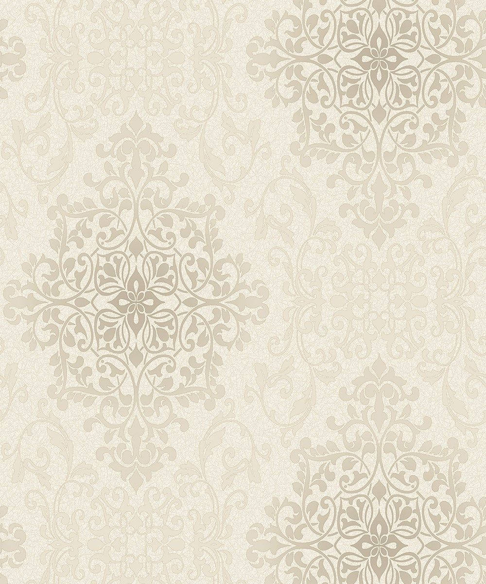 Creme Sølv Blomstermønster Wallpaper